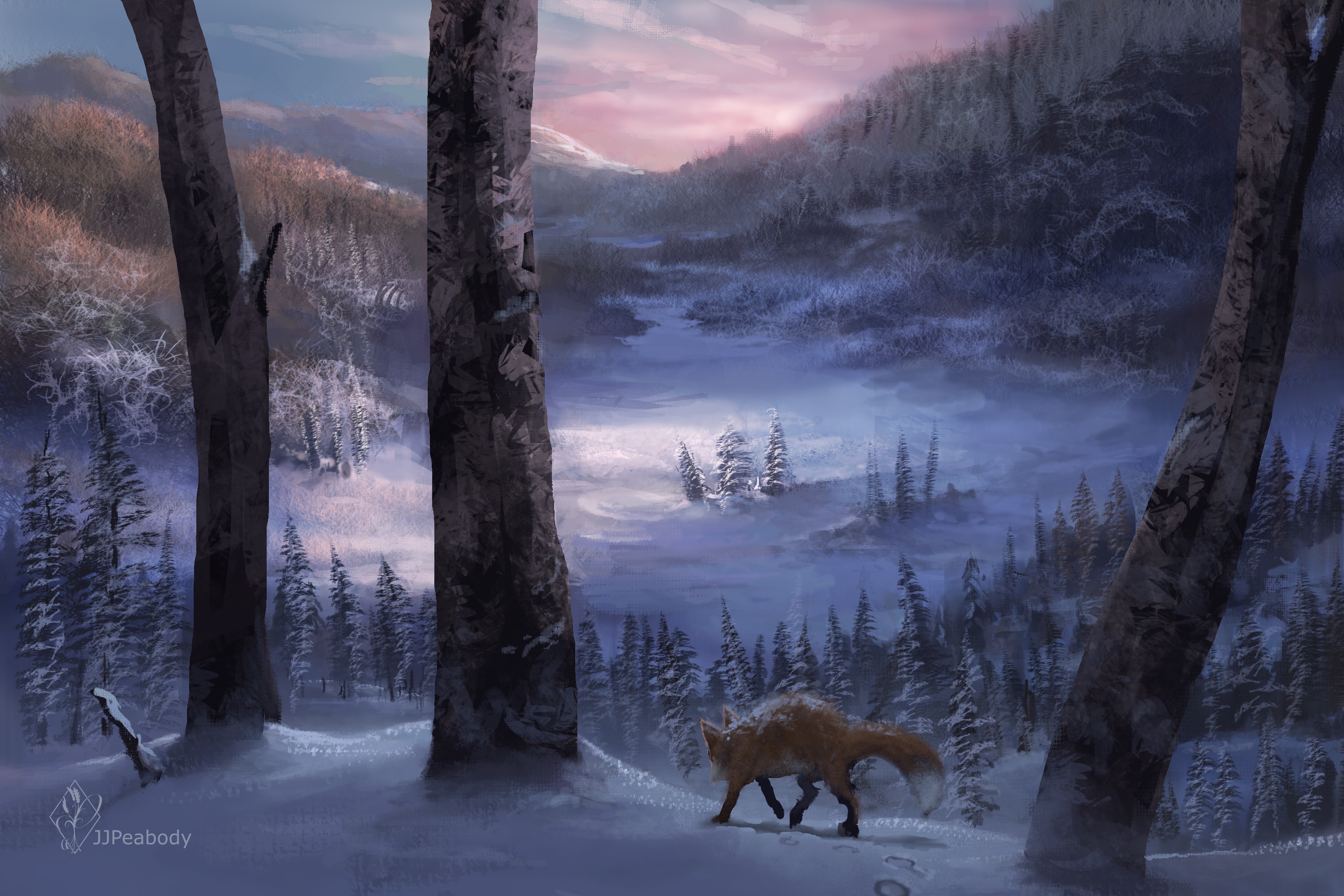 General 3054x2037 winter fox animals nature landscape valley artwork mammals cold ice snow