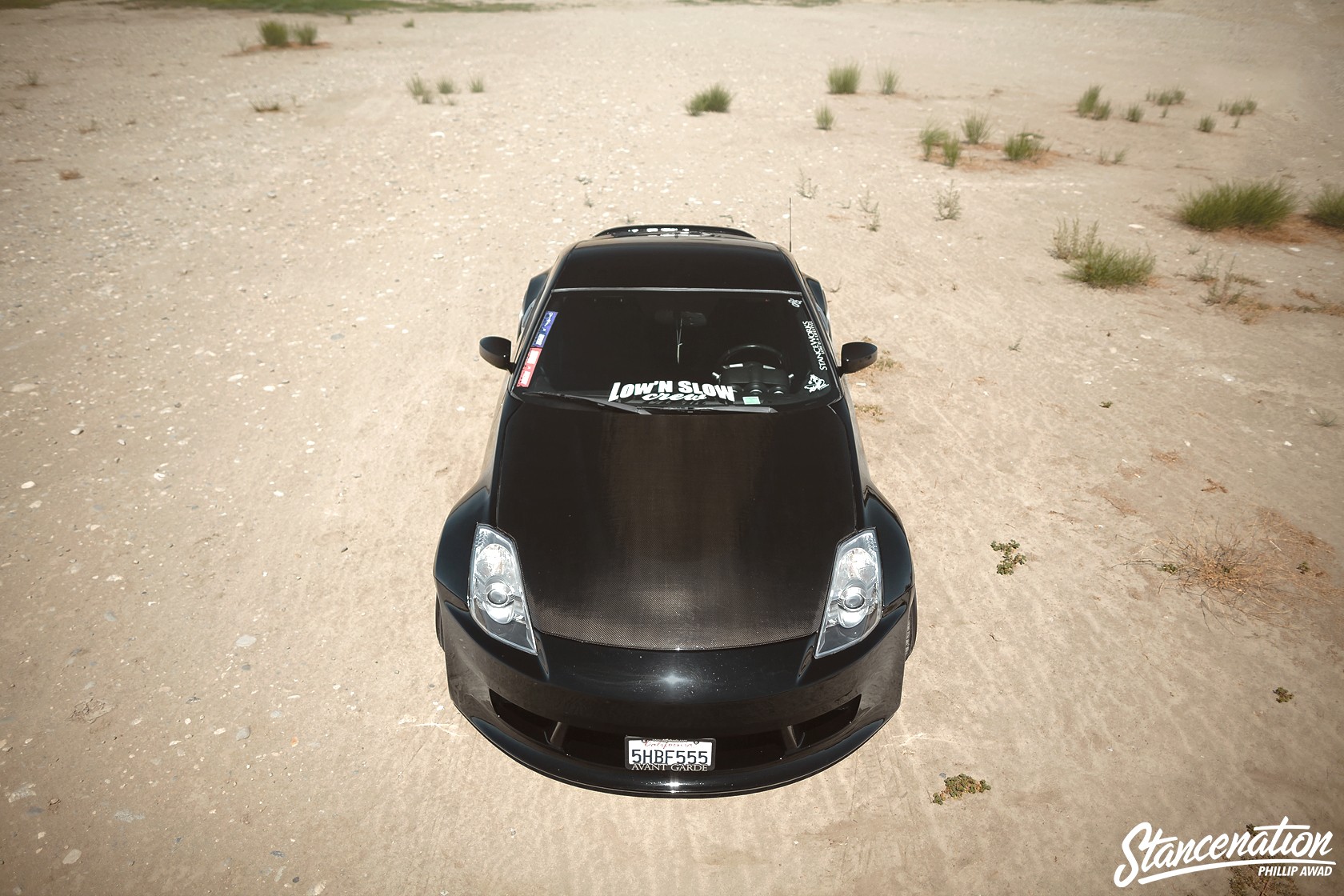 General 1680x1120 Nissan Nissan 350Z car vehicle sports car black cars sand dunes Japanese cars high angle frontal view Nissan Fairlady Z stance (cars) StanceNation