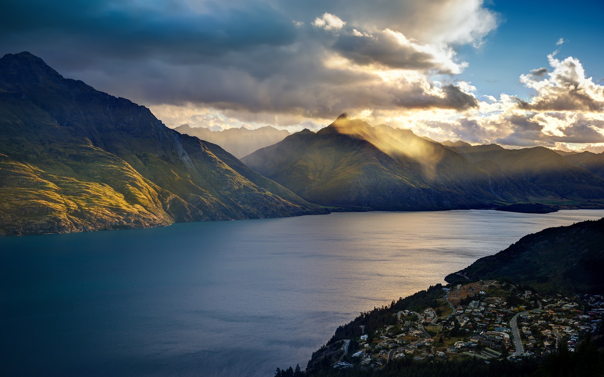 landscape, mountains, lake, Lake Wakatipu, New Zealand, nature, clouds ...