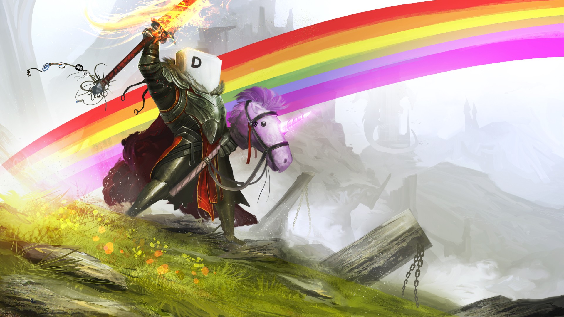 General 1920x1080 warrior sword Daniel Kamarudin DeviantArt humor fantasy armor rainbows fire weapon armor unicorn digital art