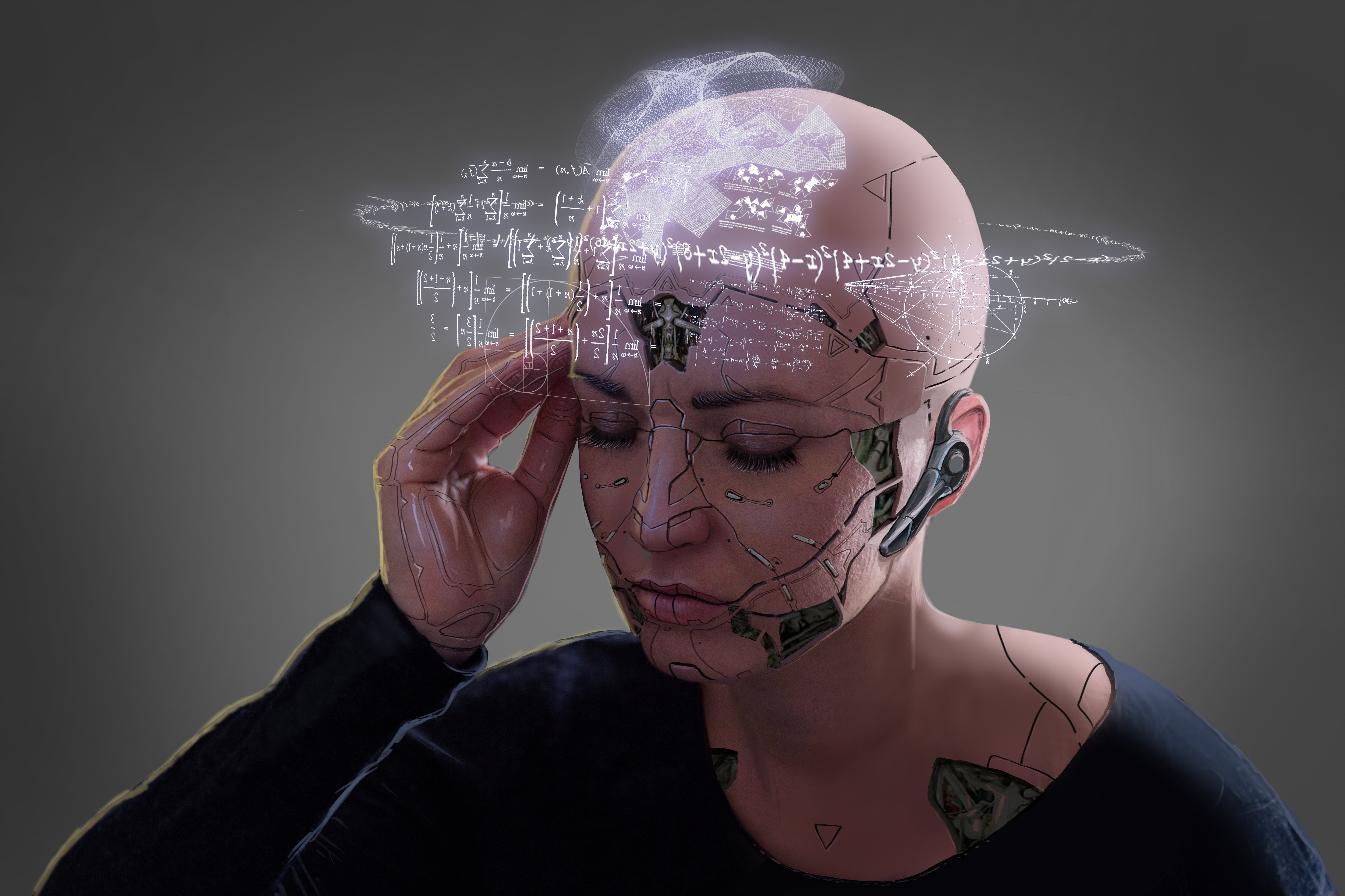 People 5000x3333 futuristic digital art artwork science fiction cyborg shaved head machine simple background face women