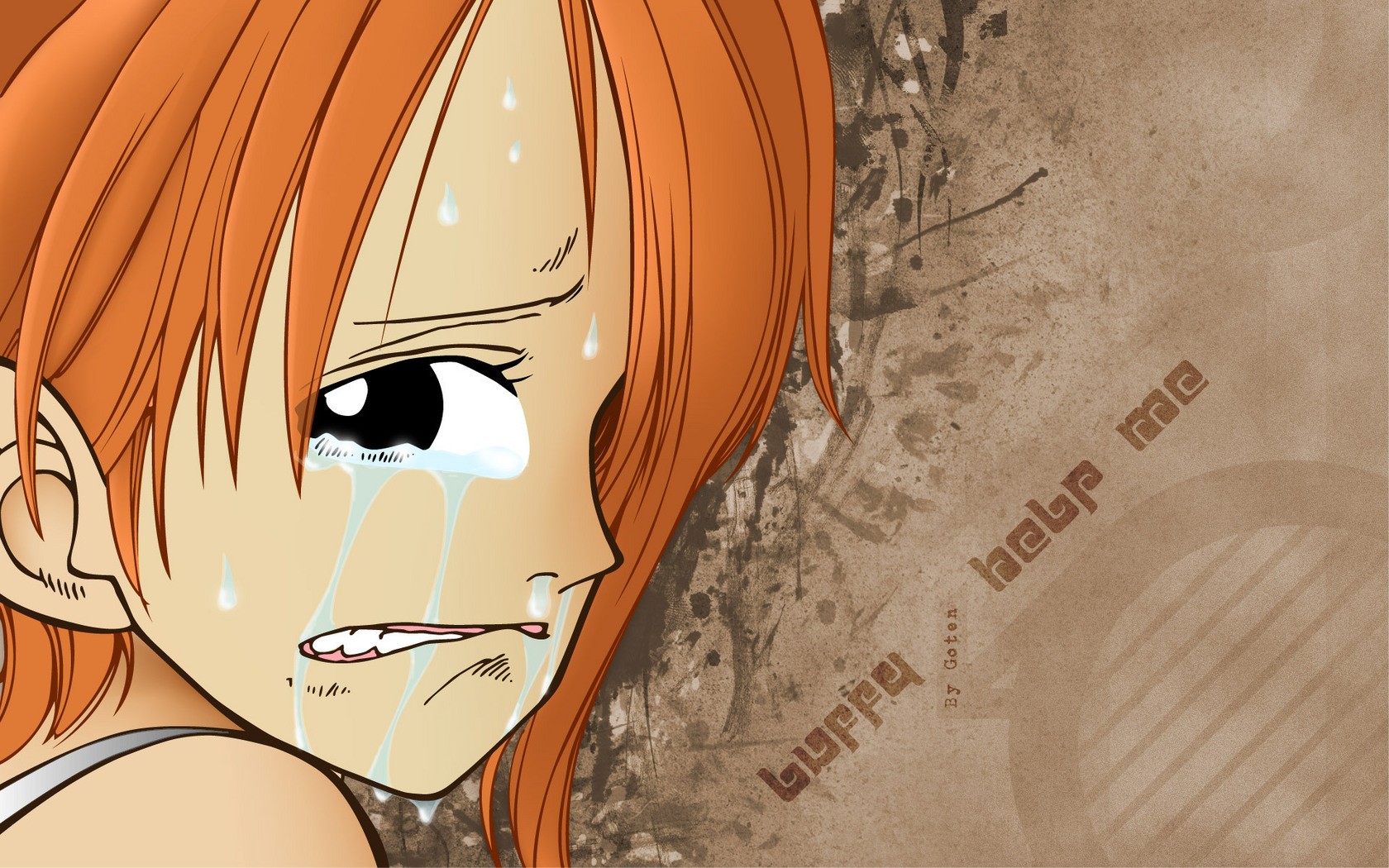 Anime 1680x1050 One Piece anime Nami sad tears crying face closeup redhead dark eyes women anime girls