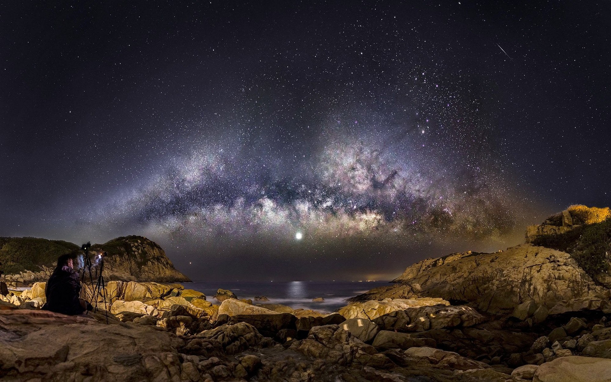 General 2000x1250 nature landscape Milky Way galaxy photographer long exposure Moon starry night sea rocks coast