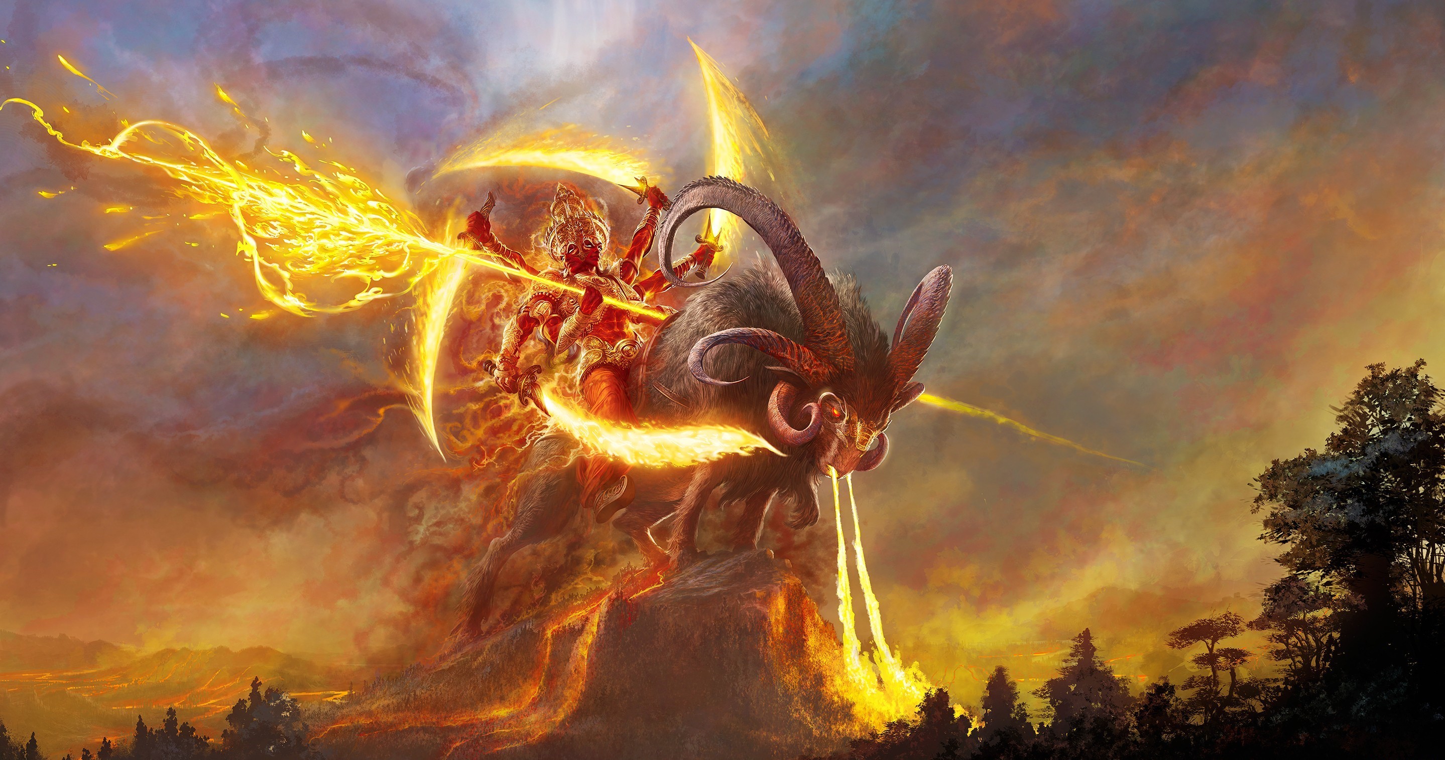 General 2878x1515 fantasy art artwork creature digital art fire horns