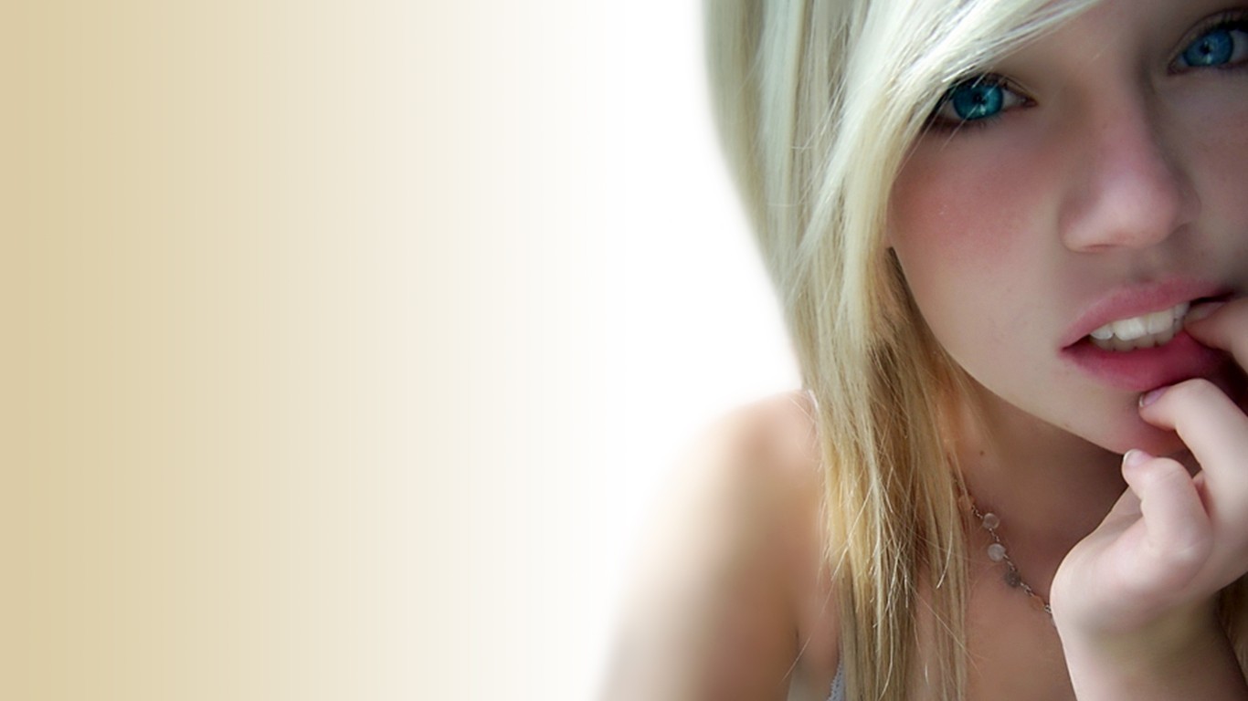 People 1366x768 blonde blue eyes face women model women indoors simple background looking at viewer white background