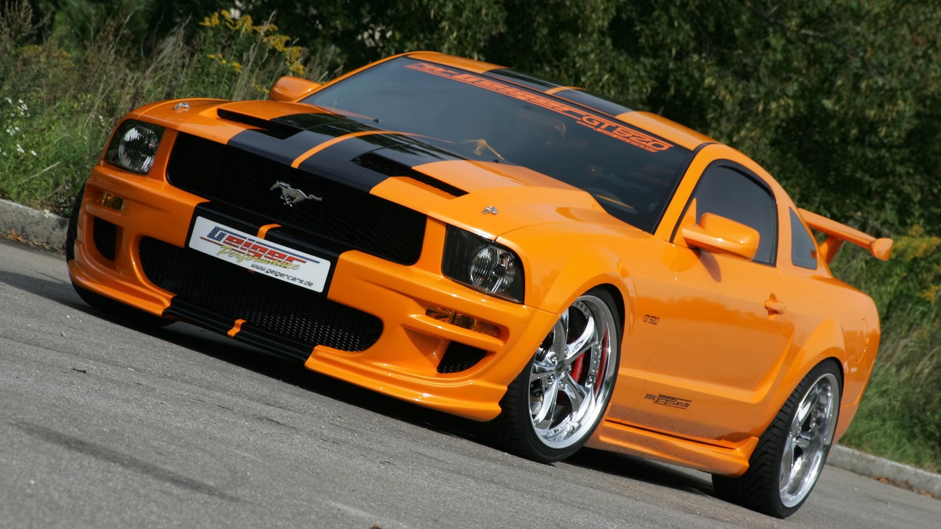 General 1920x1080 Ford Mustang muscle cars vehicle orange cars Ford car racing stripes Ford Mustang S-197 American cars