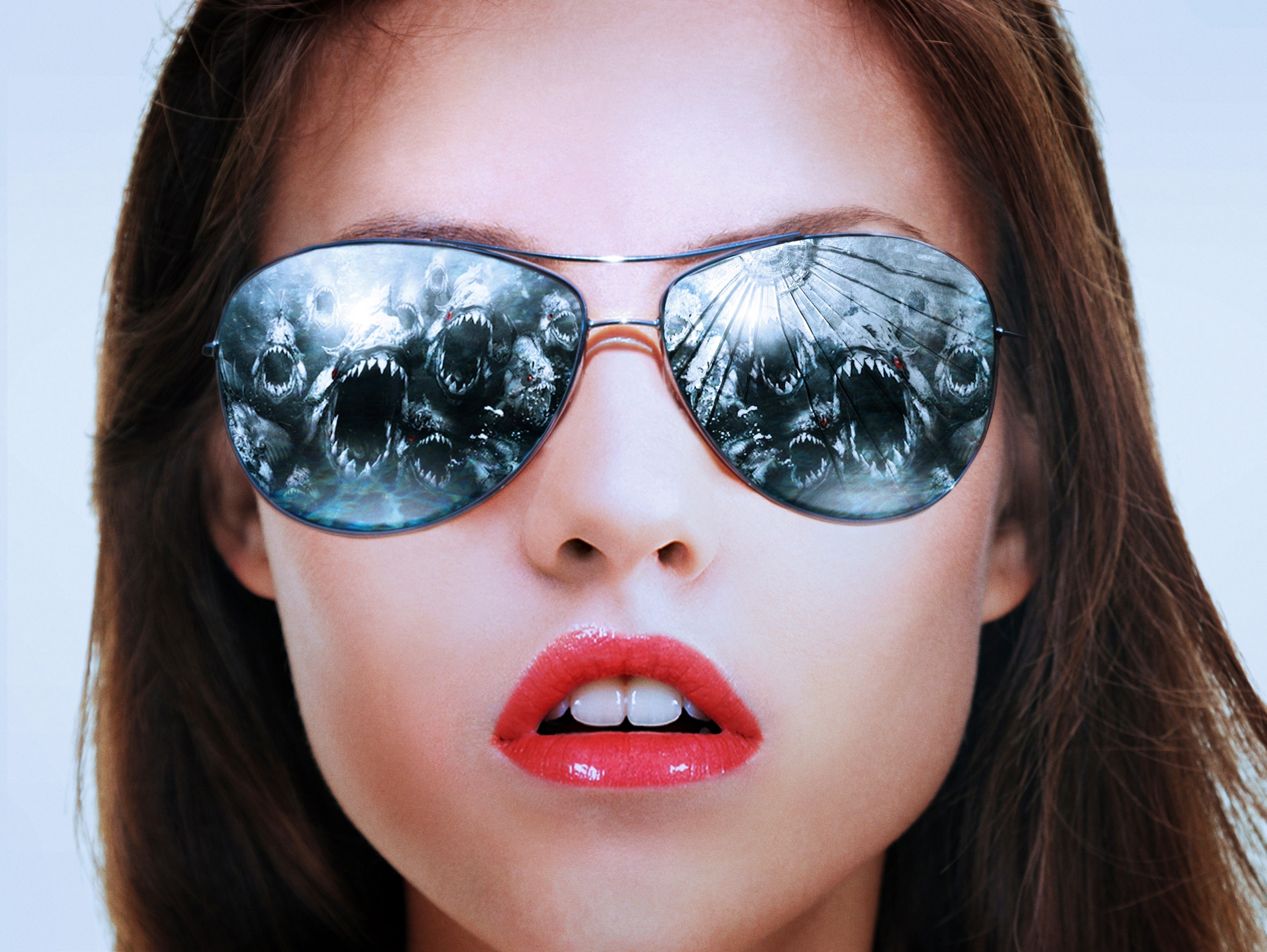 People 5000x3758 movies women face women with shades closeup sunglasses red lipstick lipstick reflection piranhas fish animals