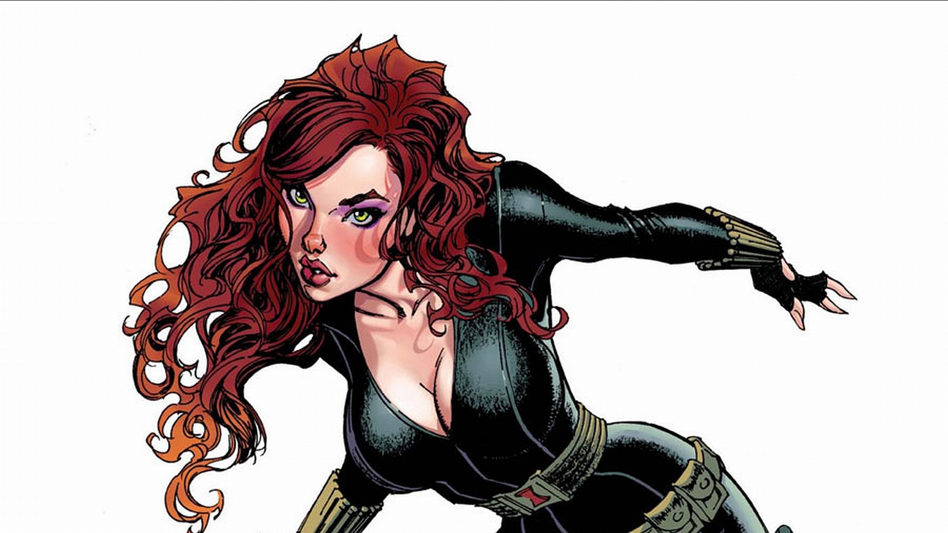 General 1920x1080 Black Widow comics cleavage white background curly hair redhead superheroines comic art simple background juicy lips wavy hair J. Scott Campbell