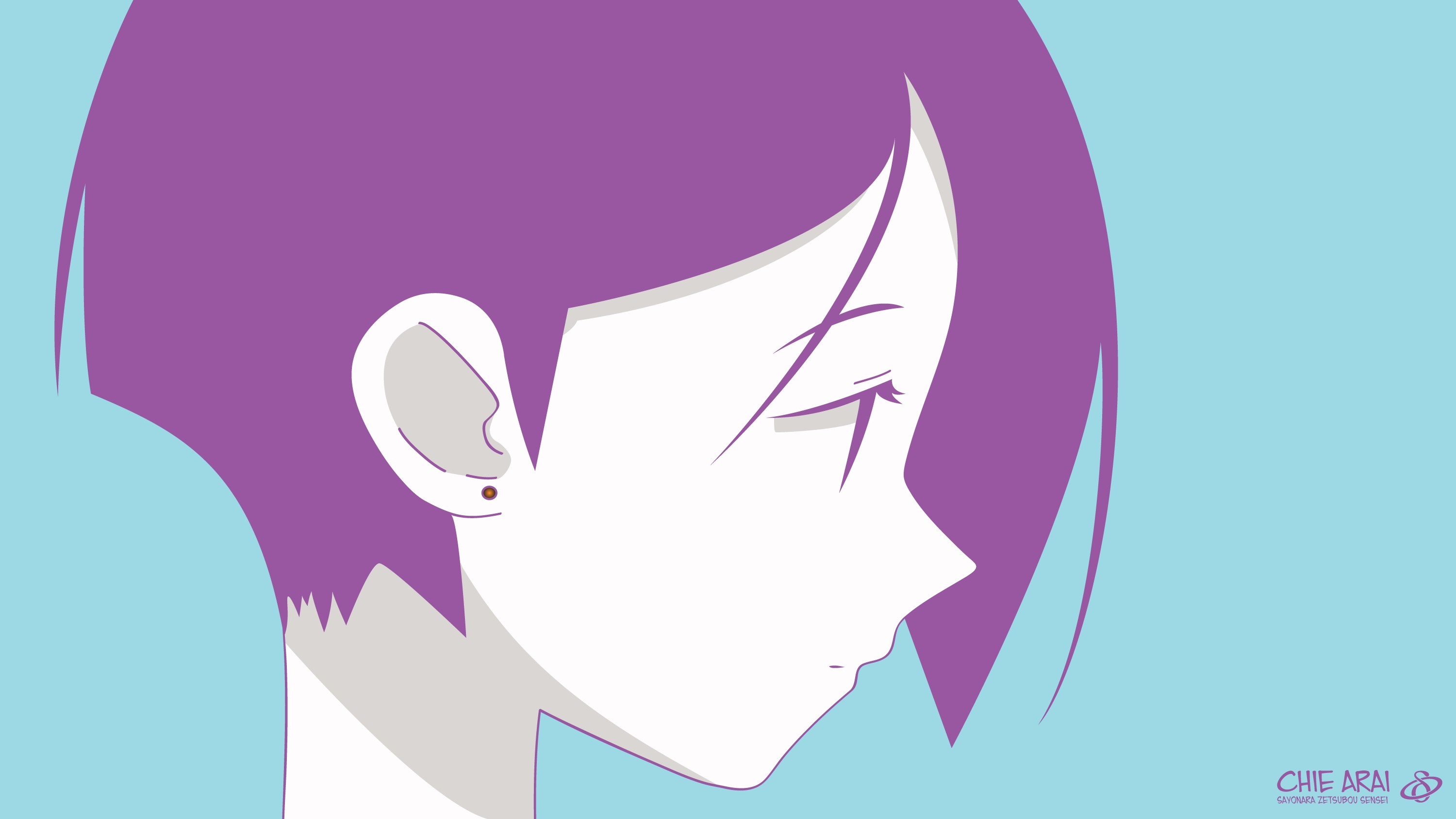 Anime 3000x1688 Sayonara Zetsubou Sensei anime girls anime cyan background purple hair face profile