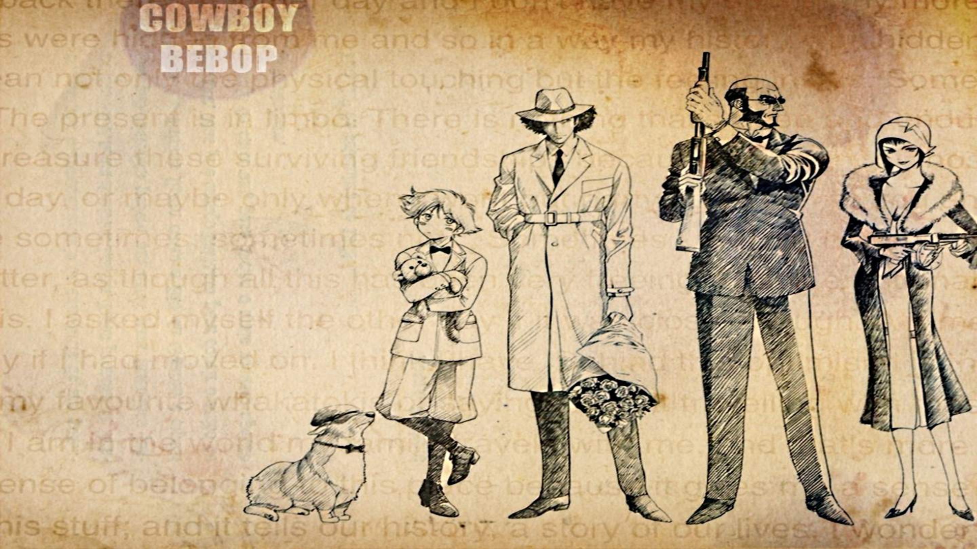 Anime 1920x1080 Cowboy Bebop Spike Spiegel Faye Valentine Jet Black Ein Edward (Cowboy Bebop)