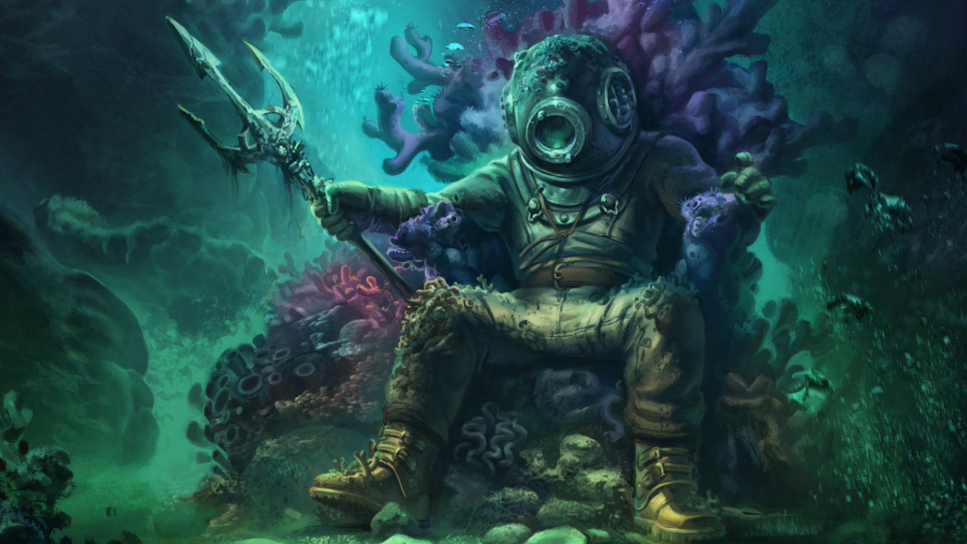 General 1920x1080 water sea divers coral artwork throne underwater turquoise
