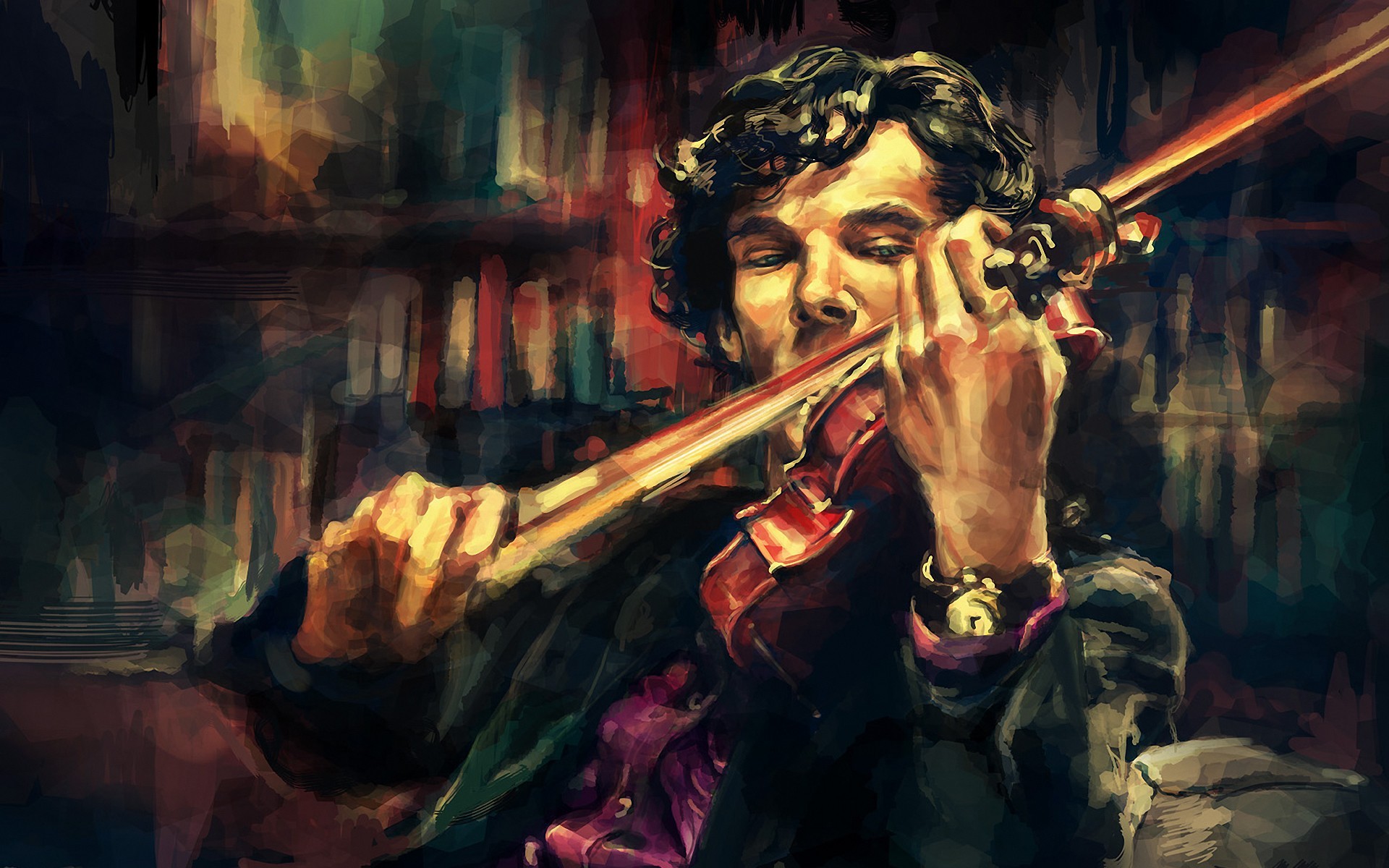 General 1920x1200 Sherlock Holmes Sherlock Benedict Cumberbatch alicexz artwork violin digital art