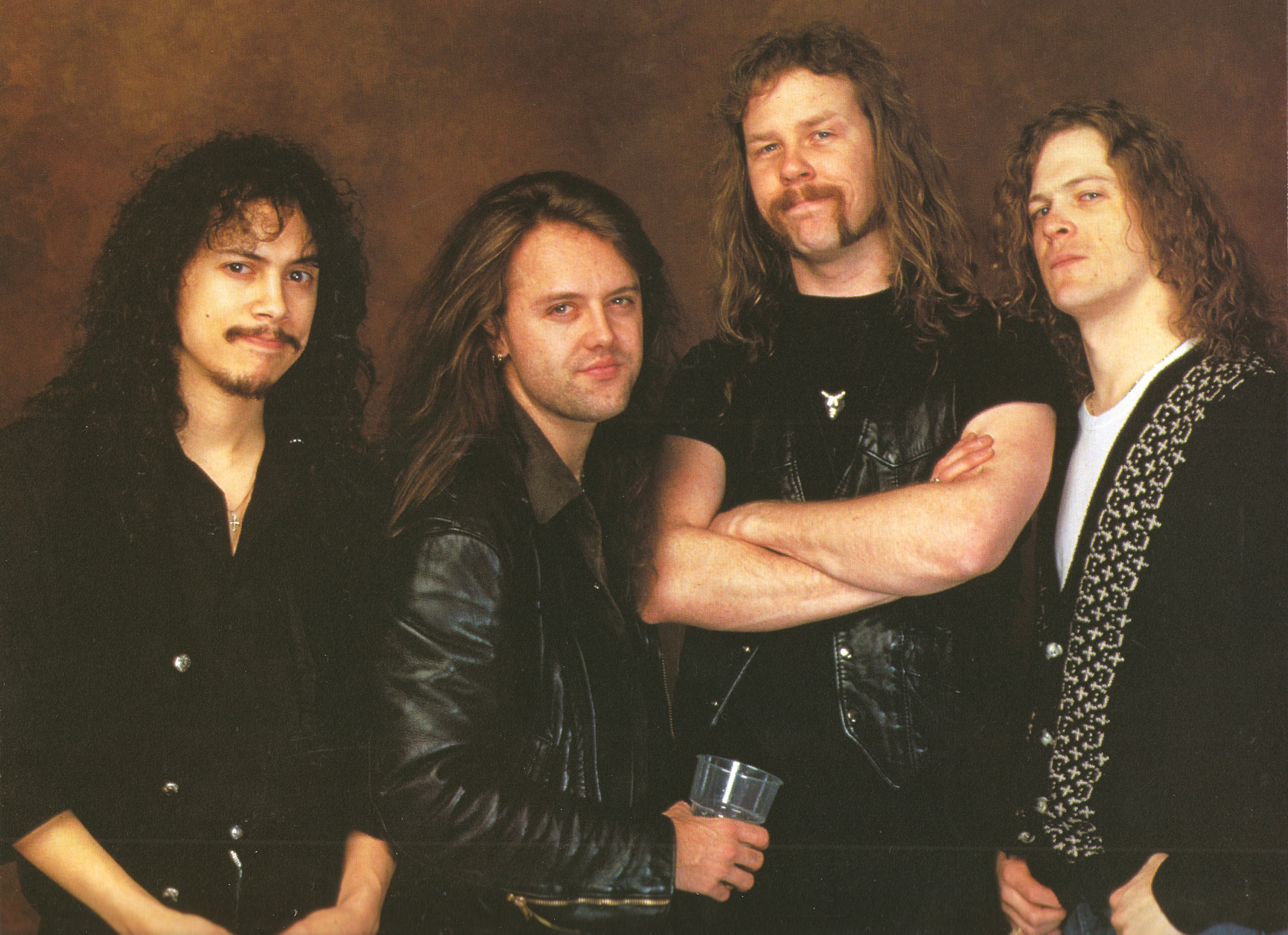 People 2048x1486 Metallica Lars Ulrich James Hetfield long hair dark hair heavy metal thrash metal beard black leather jeans Kirk Hammett band Big 4 metal band music men