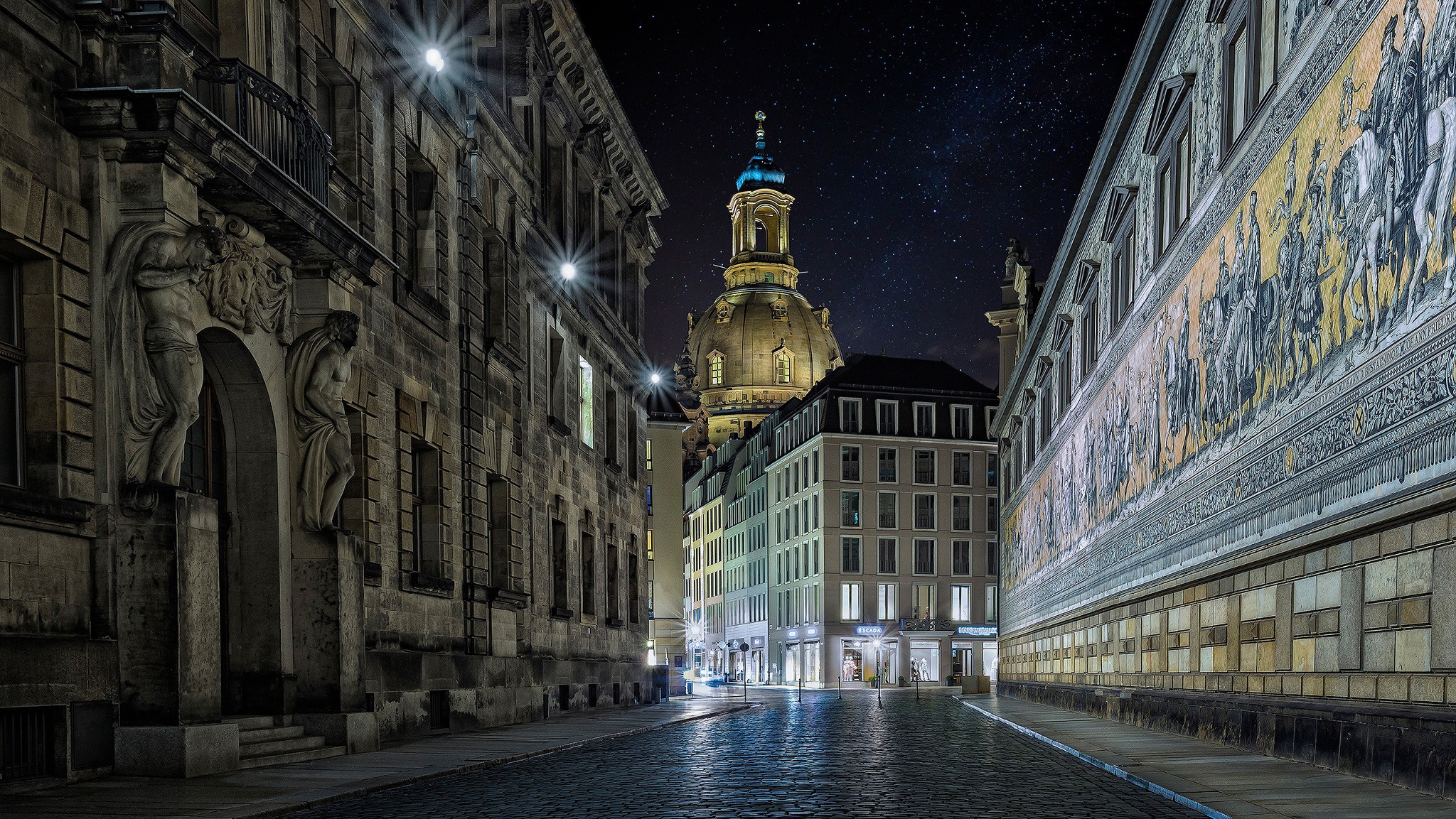 General 2048x1153 cityscape architecture old building city street street light church Germany stars sculpture Europe Dresden
