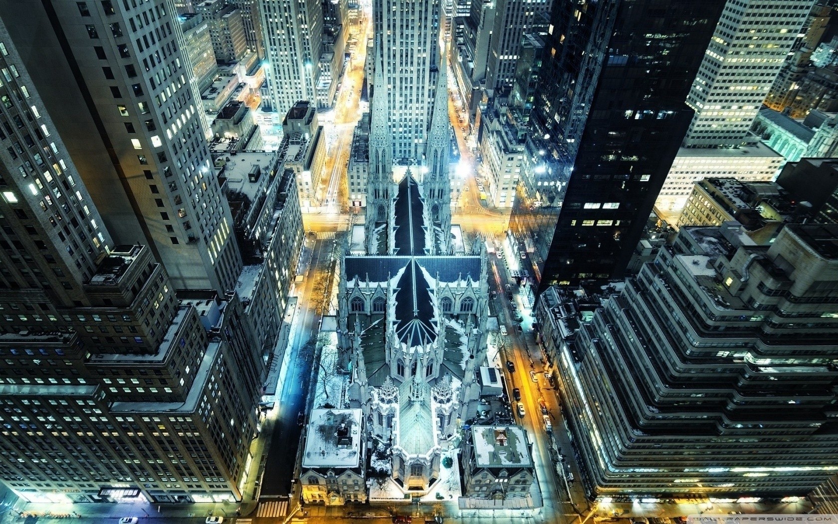 General 1680x1050 New York City church aerial view night city lights cyan USA