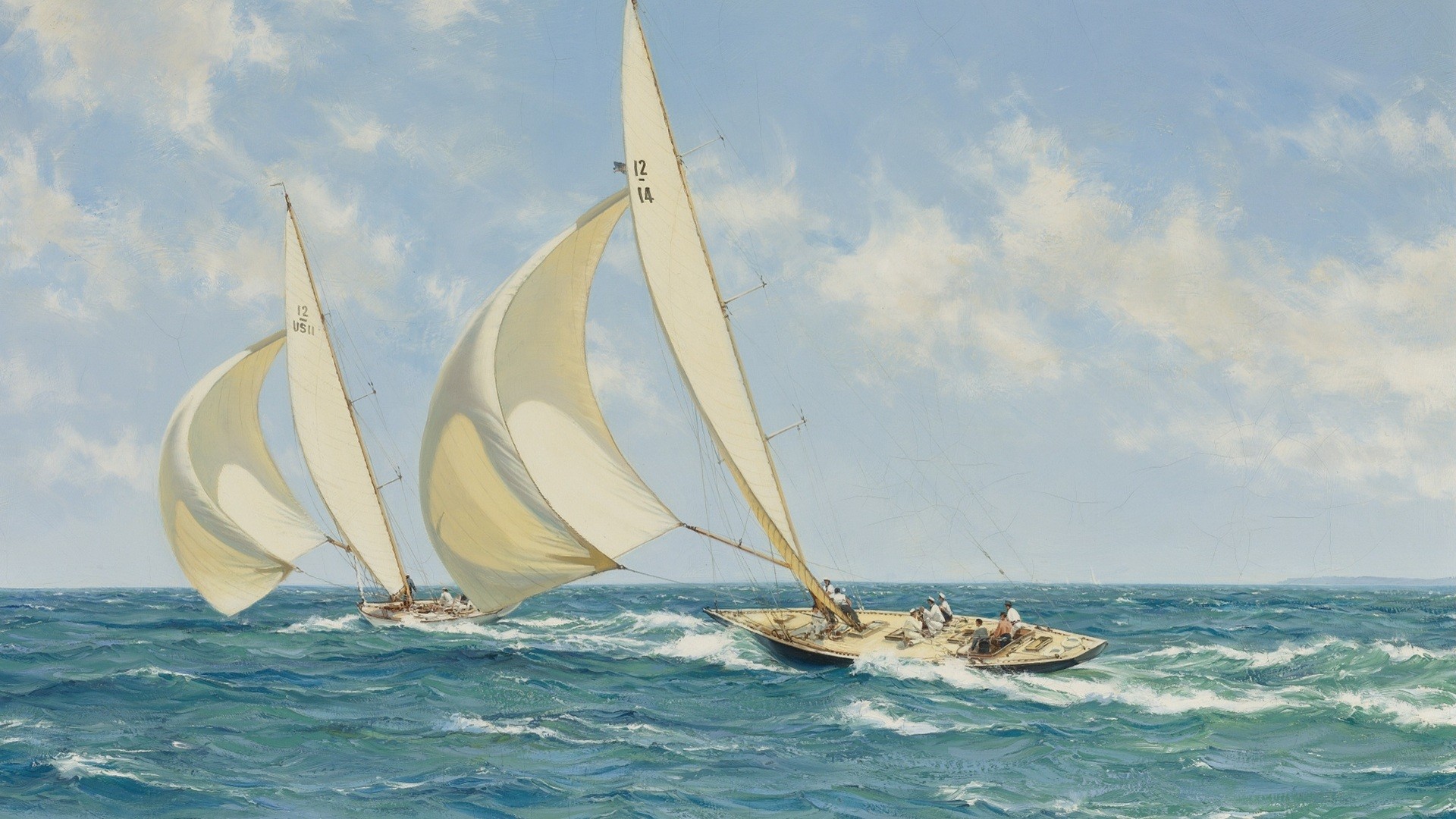 General 1920x1080 artwork sea clouds sky painting waves boat horizon sailing