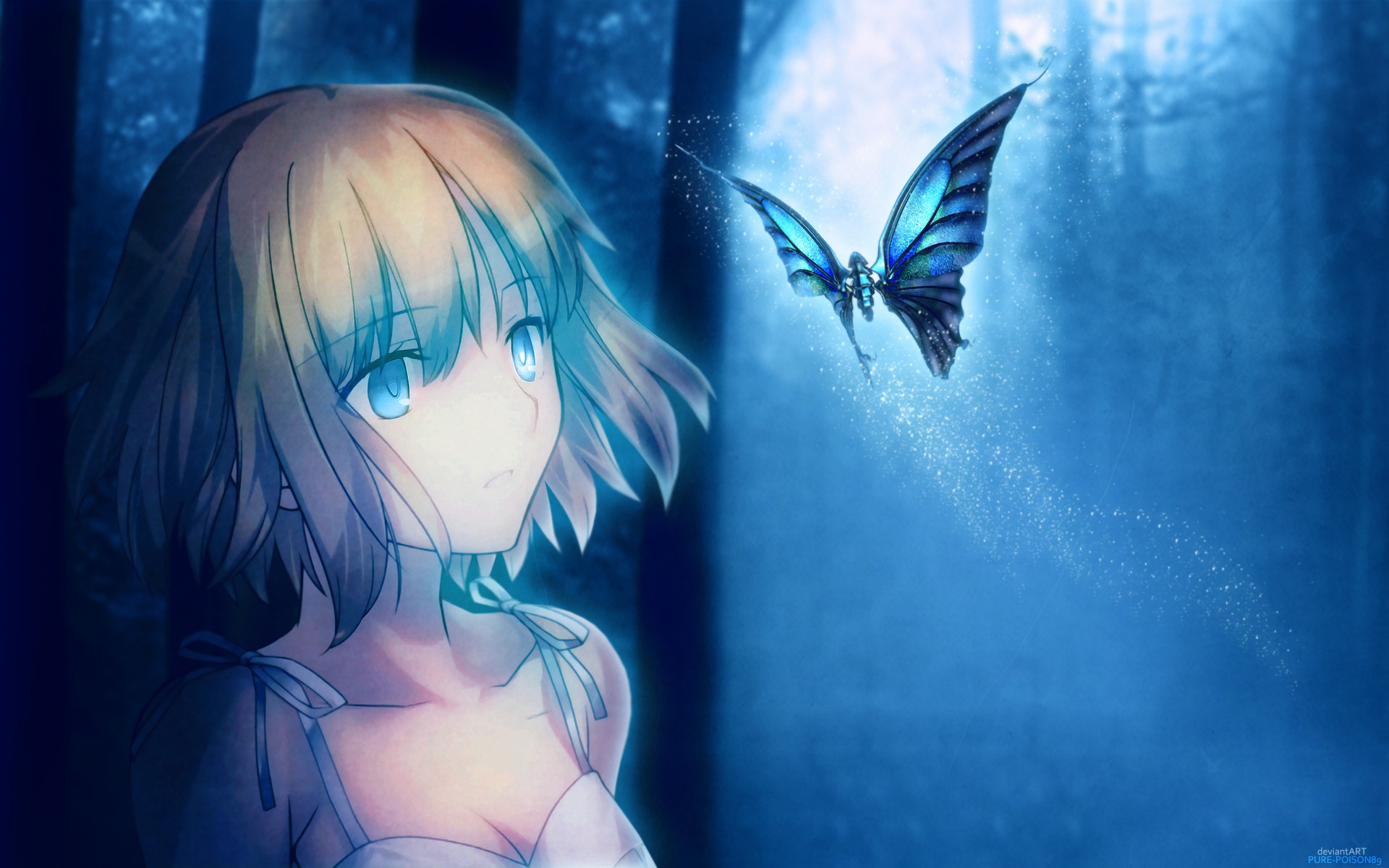 Anime 1920x1200 butterfly anime girls anime blue Saber animals insect aqua eyes women