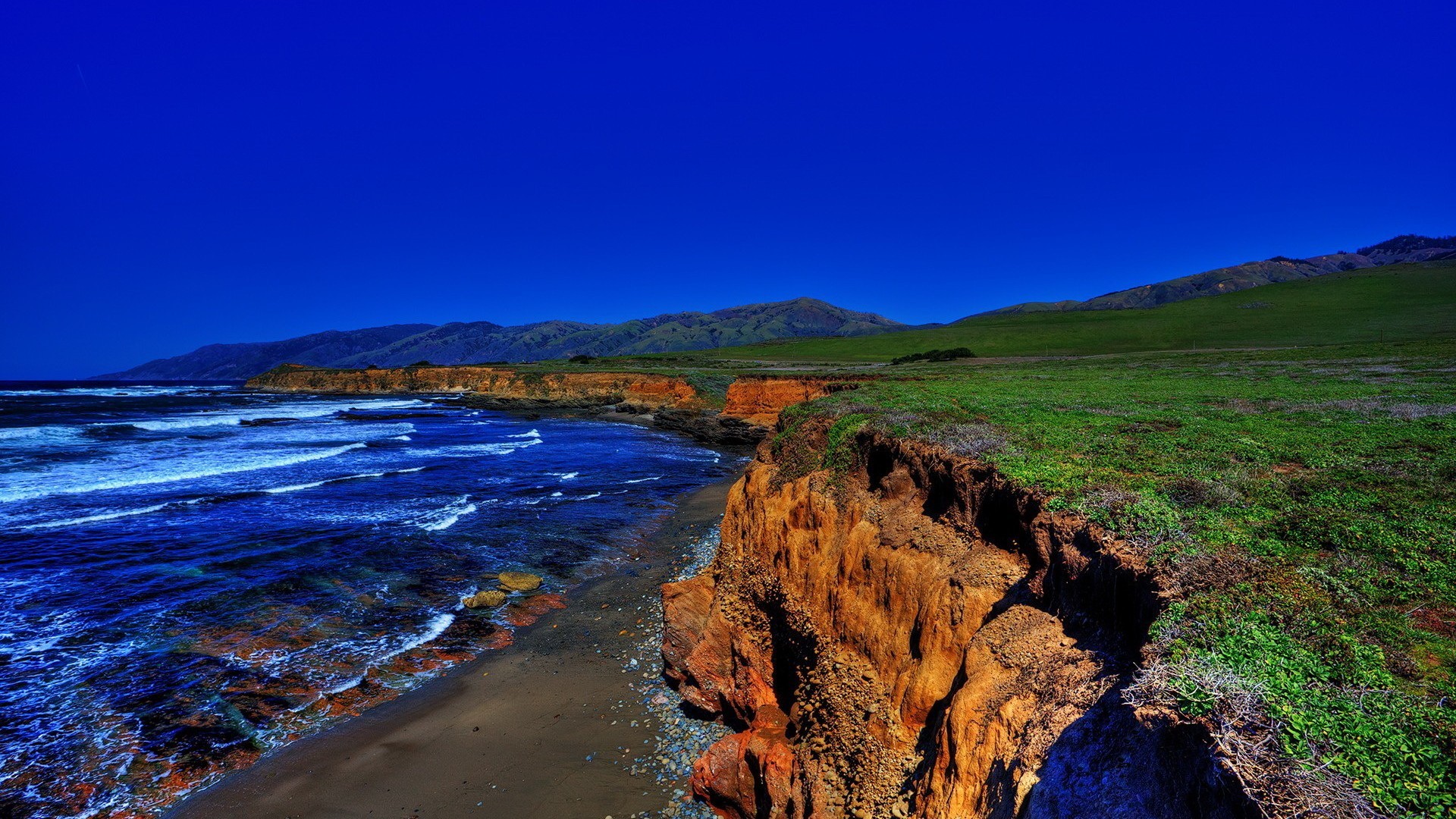General 1920x1080 beach cliff coast nature landscape clear sky waves sea water hills outdoors
