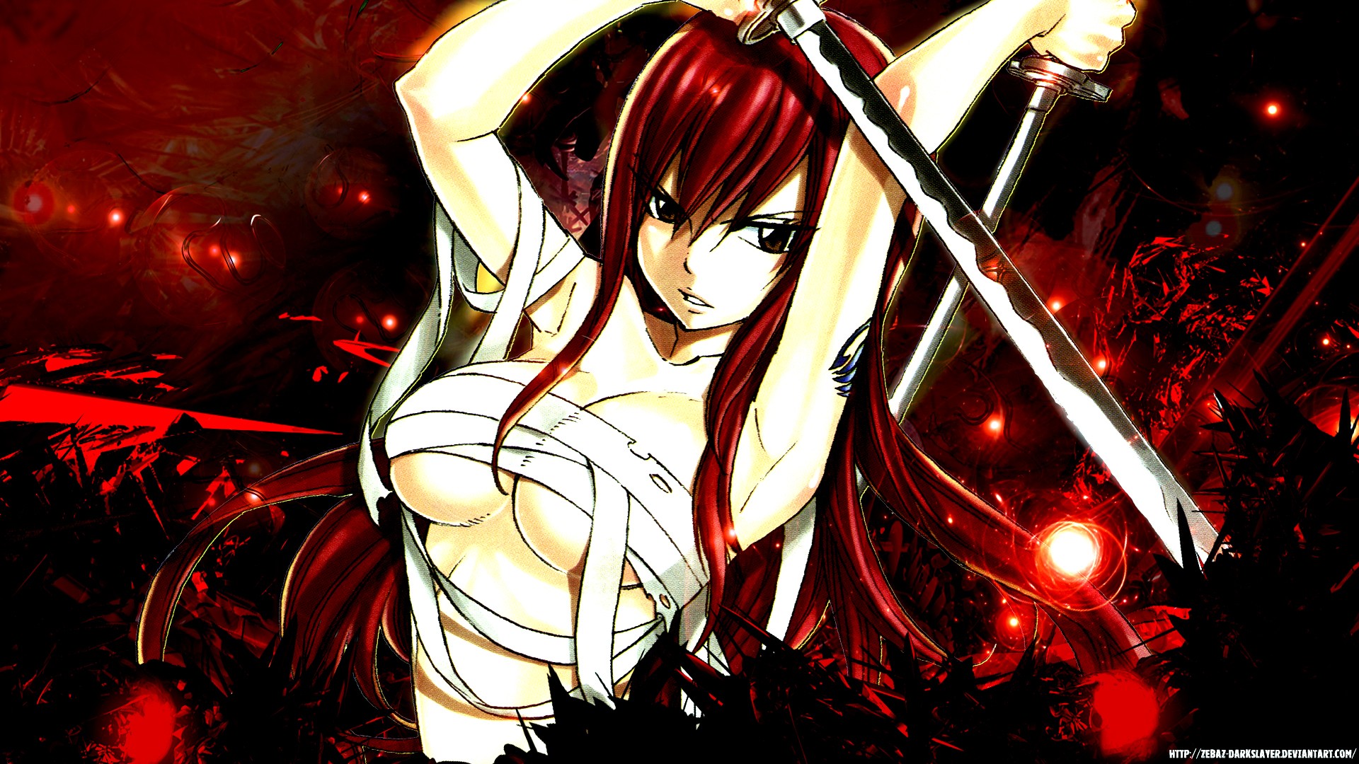 Anime 1920x1080 anime girls redhead Fairy Tail anime boobs big boobs sword women with swords weapon Scarlet Erza