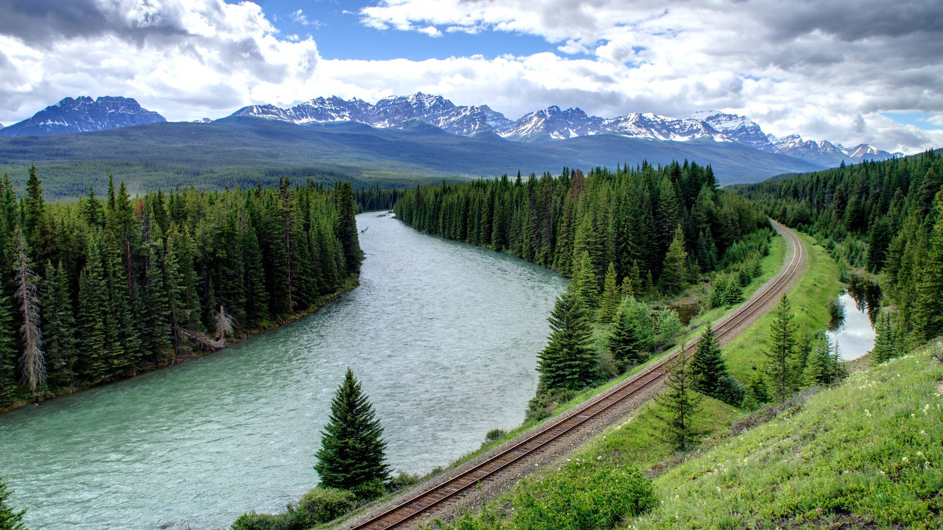 General 1920x1080 landscape river forest railway nature mountains Canada Canadian Pacific Railway
