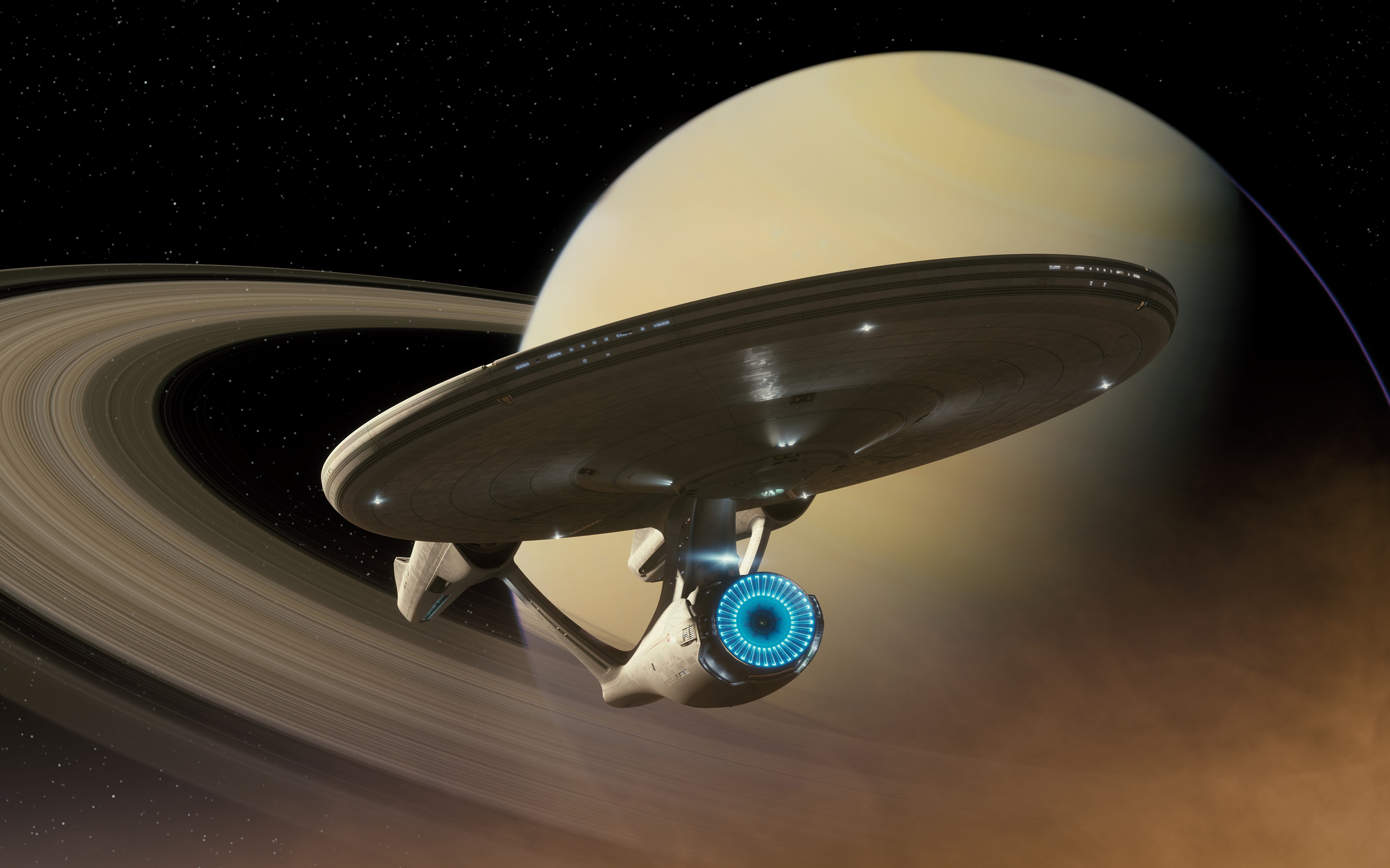 General 3840x2400 Star Trek spaceship space Saturn USS Enterprise (spaceship) Star Trek Ships digital art planet planetary rings science fiction