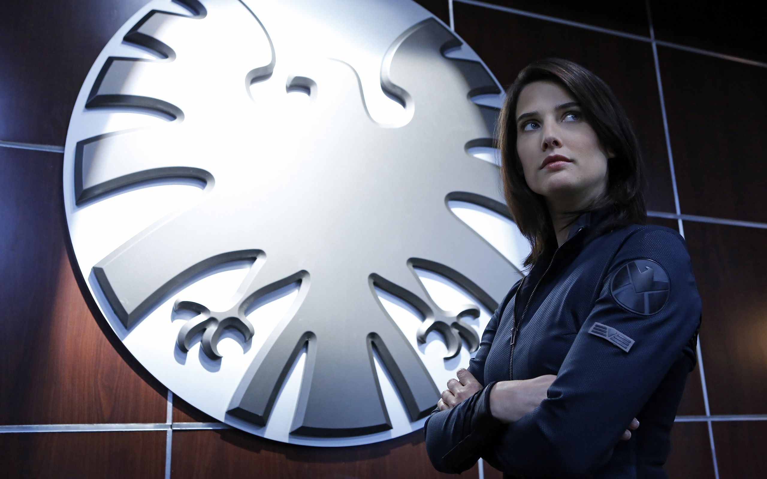 People 2560x1600 Cobie Smulders Maria Hill actress Agents of S.H.I.E.L.D. brunette celebrity S.H.I.E.L.D. arms crossed TV series Canadian women film stills Marvel TV women