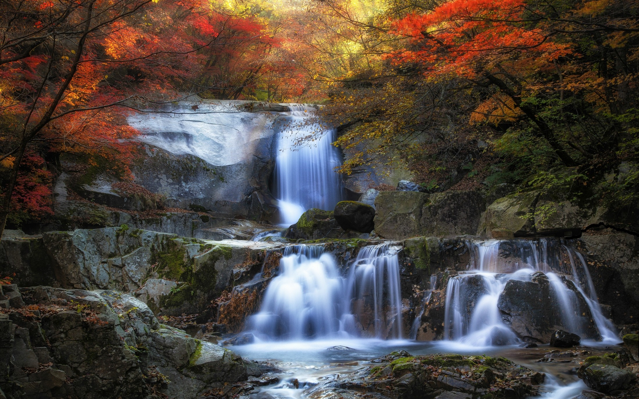 General 2200x1375 nature landscape fall waterfall colorful forest leaves moss trees