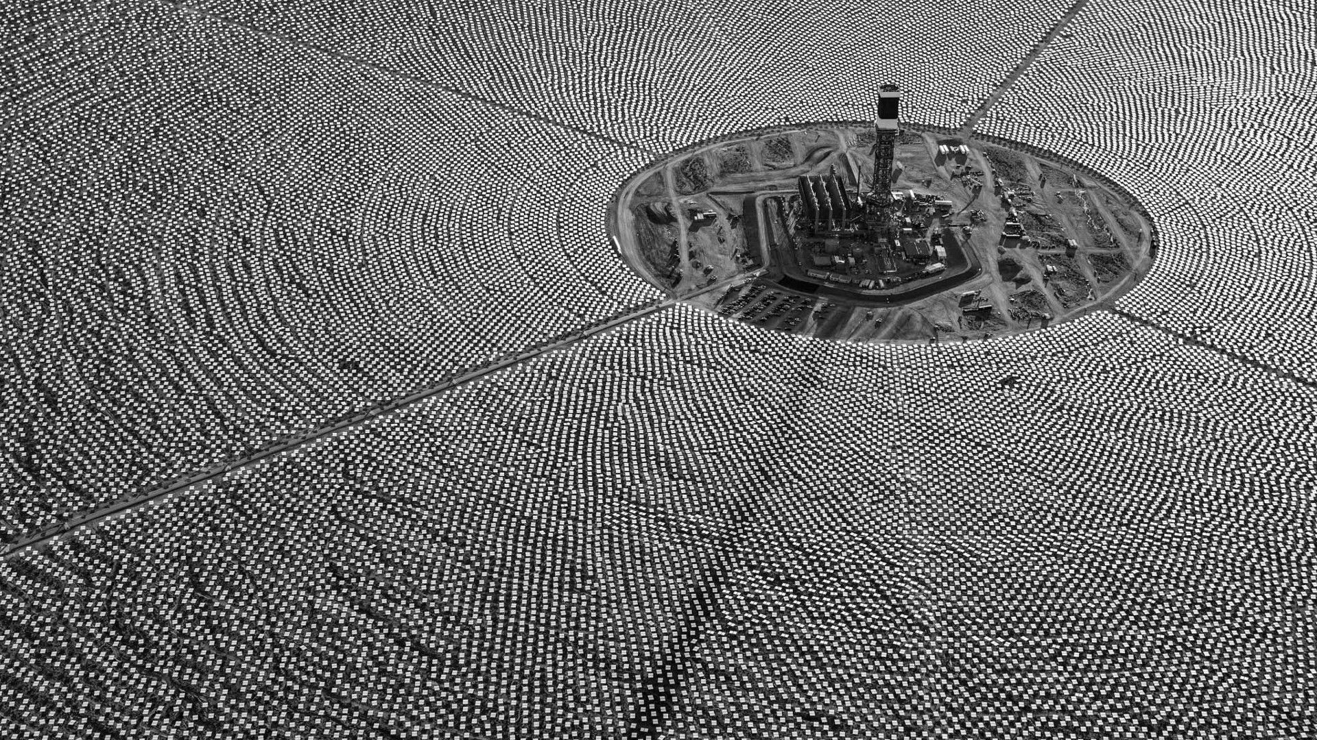 General 1920x1080 solar power power plant Dubai United Arab Emirates landscape aerial view monochrome