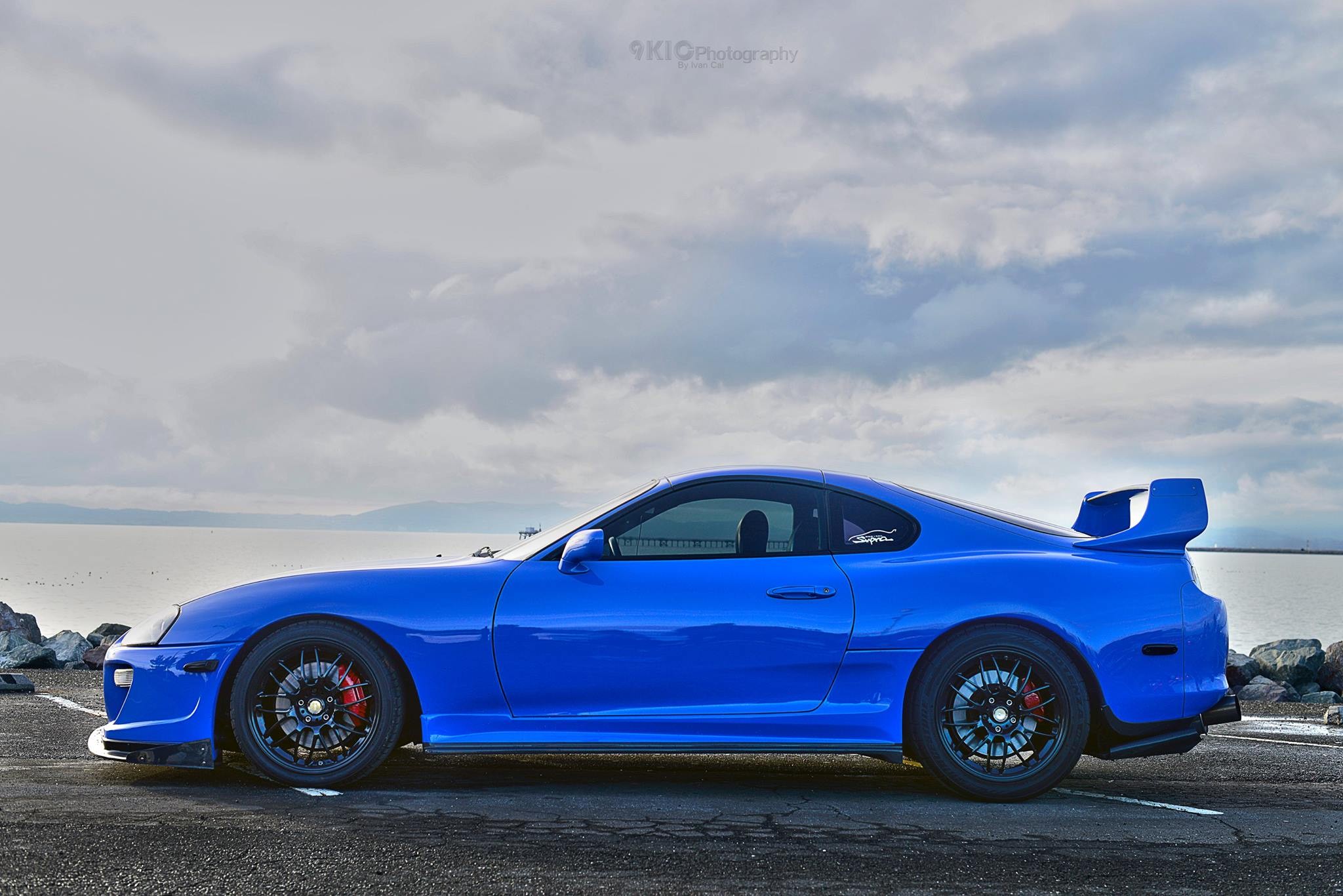 General 2048x1366 car blue cars vehicle Toyota Supra Toyota Japanese cars side view overcast watermarked clouds sunlight