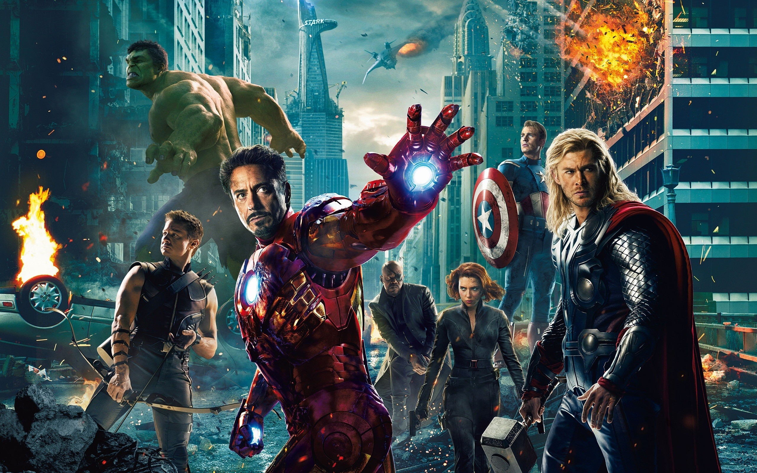 General 2560x1600 The Avengers Hawkeye Iron Man Hulk Black Widow Captain America Thor Nick Fury Scarlett Johansson gun movies Marvel Cinematic Universe digital art