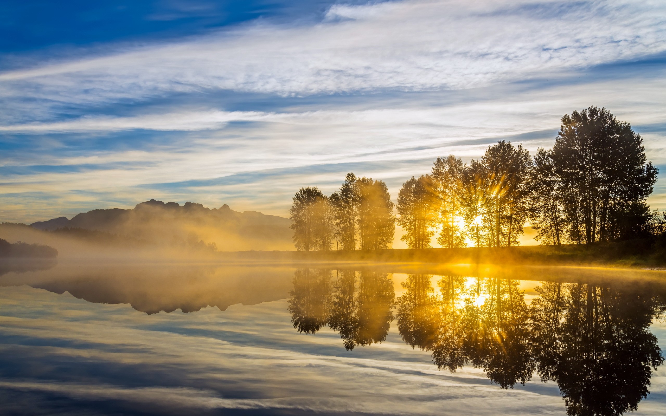 General 2560x1600 river trees mountains water photography mist nature sunlight outdoors reflection sky landscape