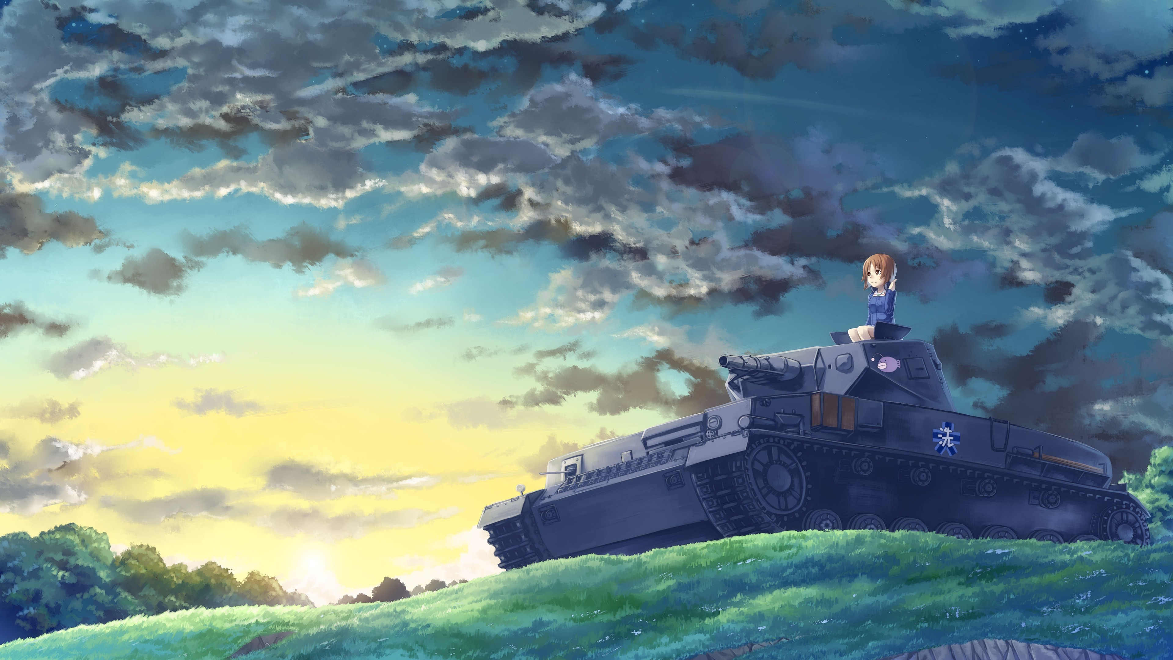 Anime 3840x2160 Girls und Panzer tank anime girls sunrise sky clouds anime vehicle military vehicle