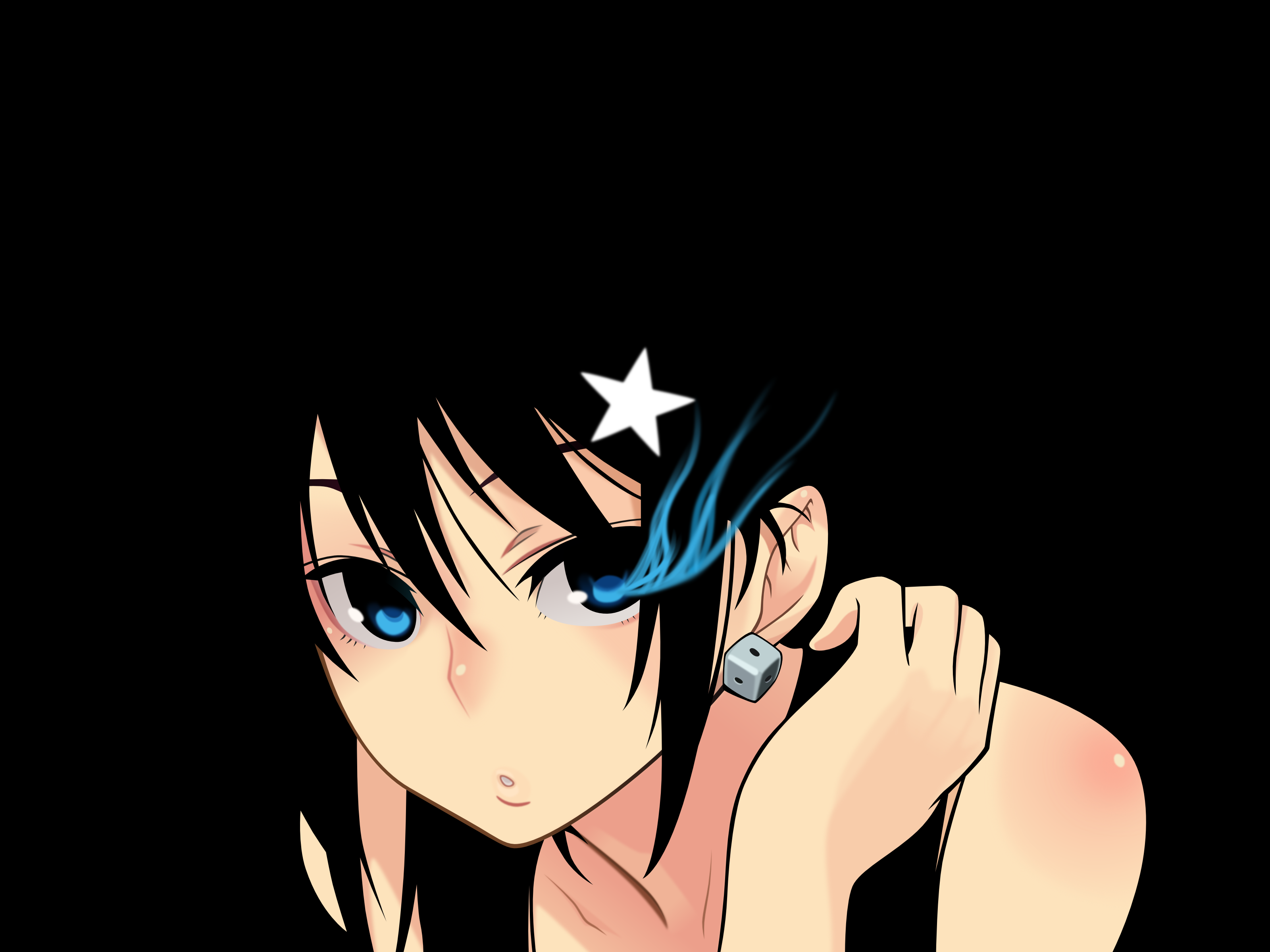 Anime 3200x2400 Black Rock Shooter Kuroi Mato anime girls anime simple background black background blue eyes face looking at viewer