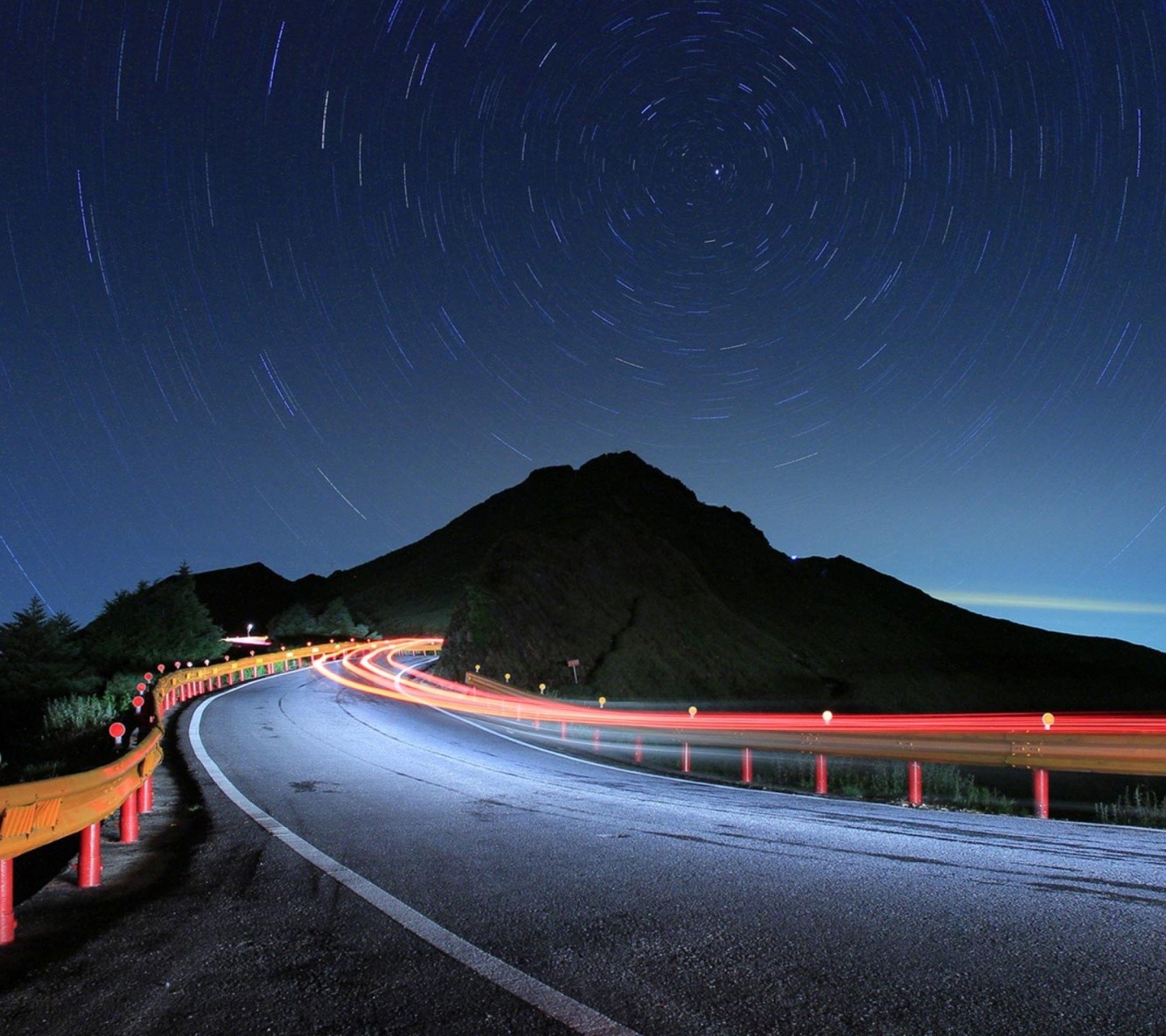 General 1440x1280 night sky long exposure road star trails traffic sky stars