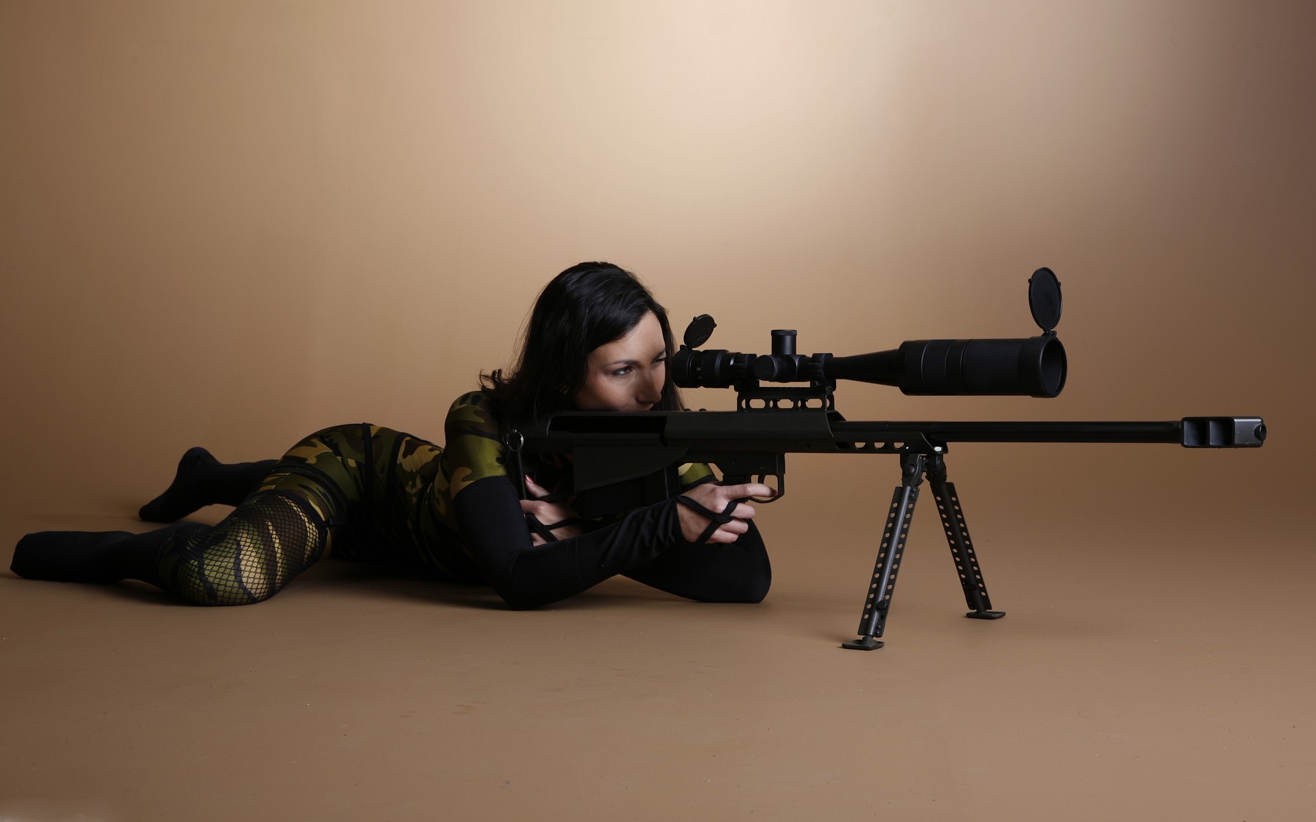 People 1920x1200 weapon women sniper rifle dark hair snipers rifles girls with guns on the floor studio women indoors indoors simple background