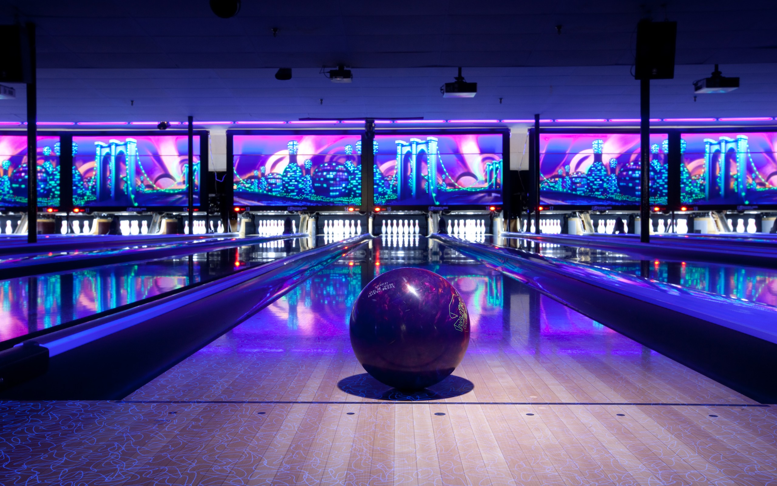 General 2560x1600 urban bowling ball bowling balls reflection purple light purple sport indoors