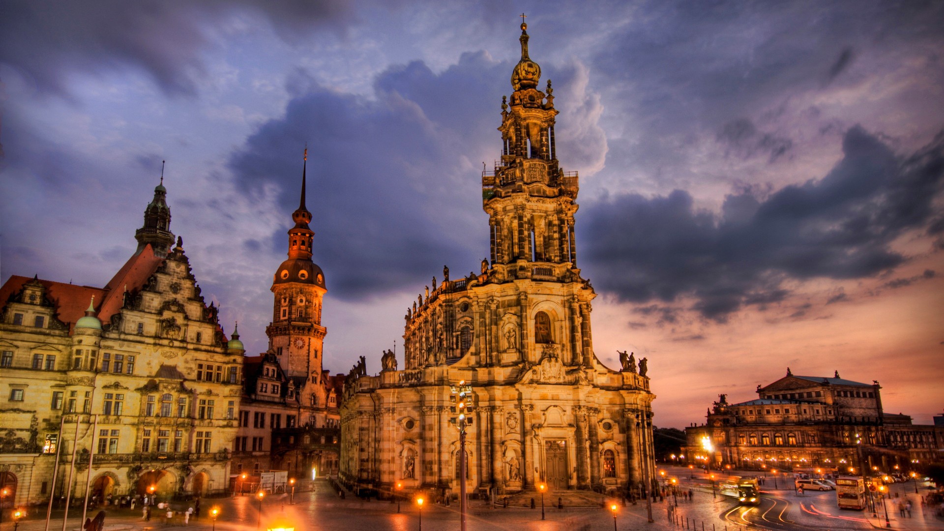 General 1920x1080 Dresden Germany cityscape HDR lights church clouds landmark