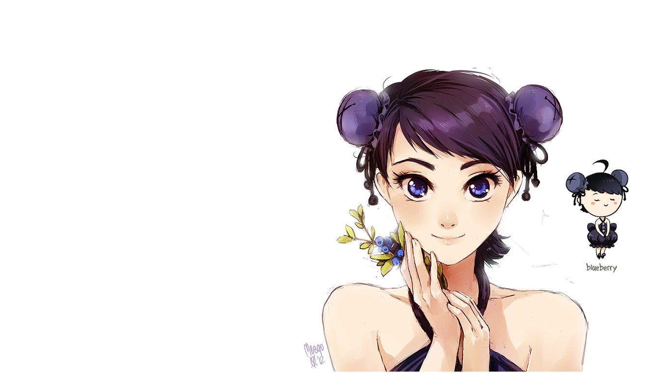 Anime 1366x768 blueberries food anime girls anime women face looking at viewer DeviantArt white background simple background