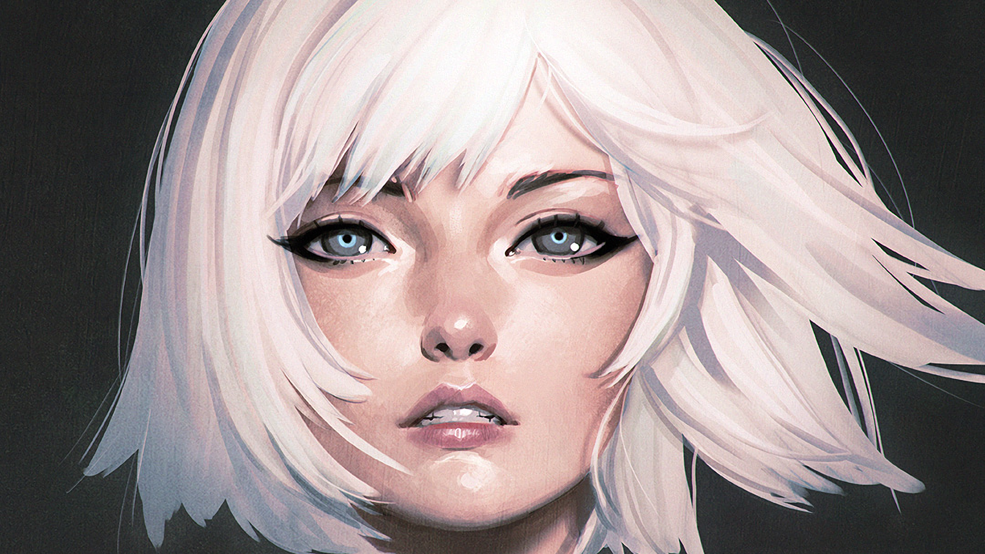 Anime 1920x1080 white hair eyes Ilya Kuvshinov women artwork face DeviantArt closeup