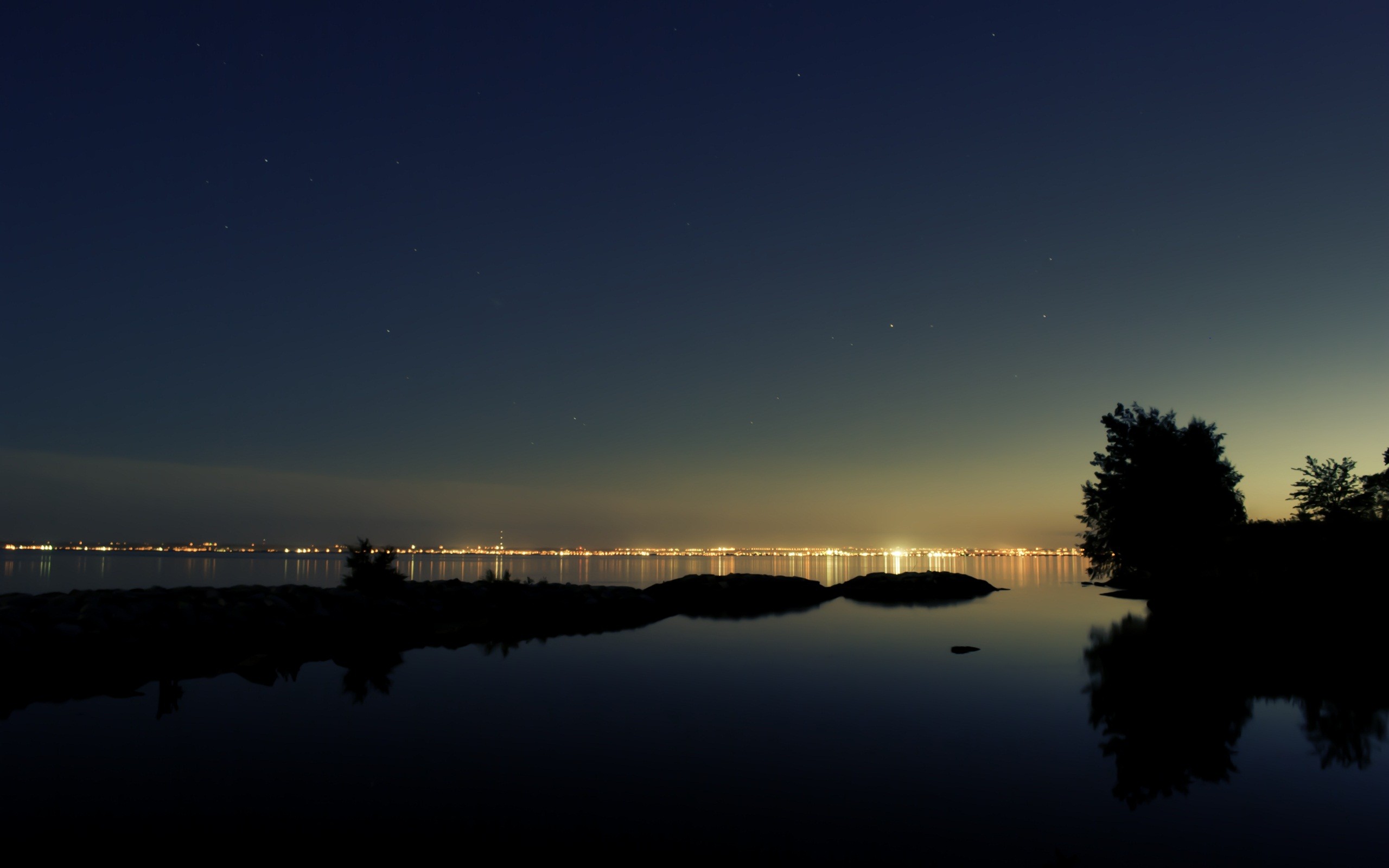General 2560x1600 photography plants night water coast lights outdoors sky stars city lights