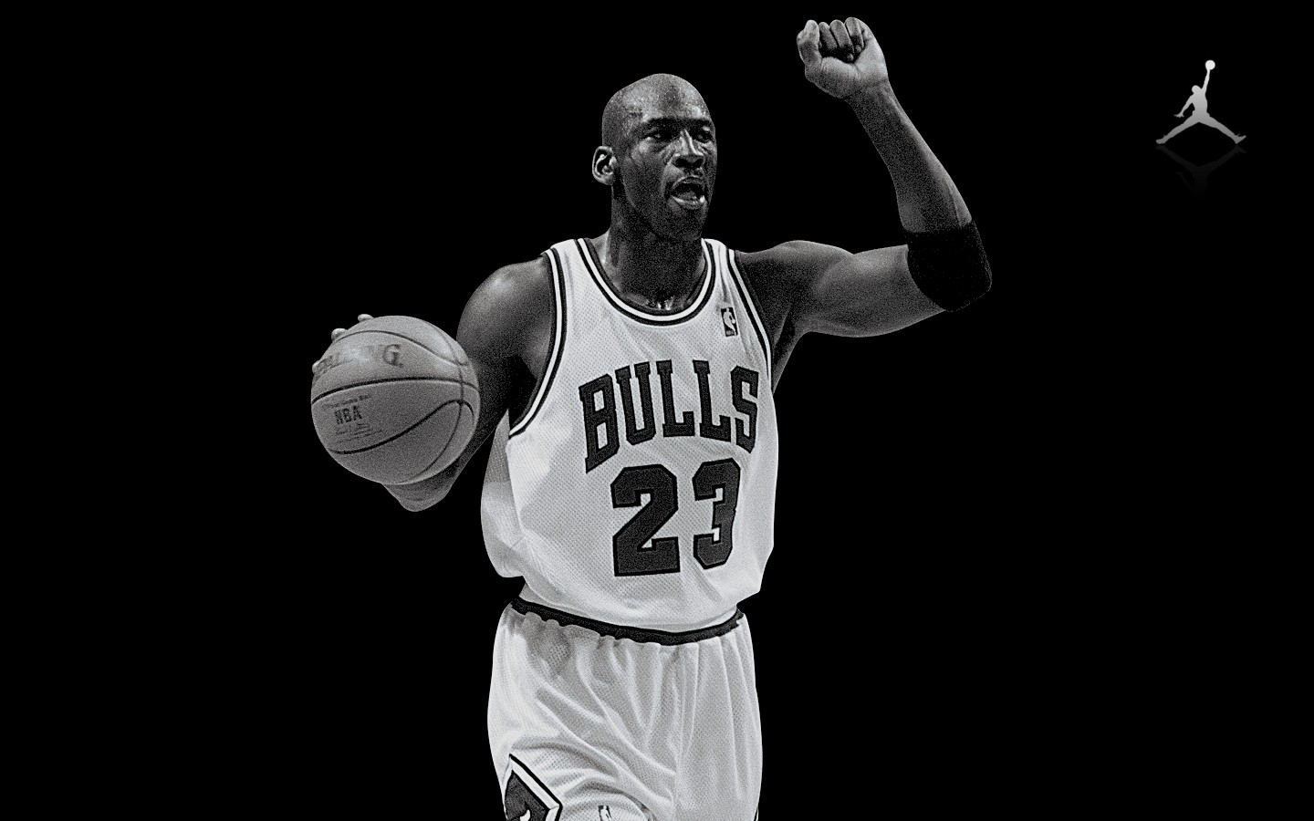 People 1440x900 monochrome Michael Jordan basketball sport men ball numbers arms up fist simple background