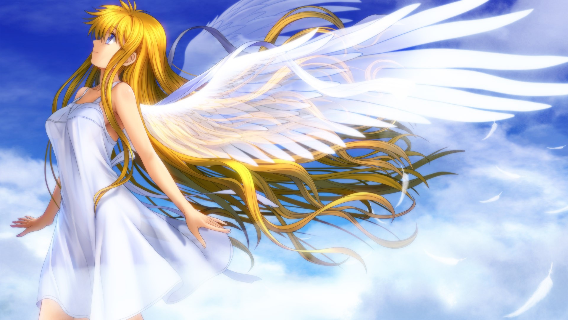 Anime 1920x1080 anime anime girls air Air (anime) blue eyes wings sky long hair blonde fantasy art fantasy girl