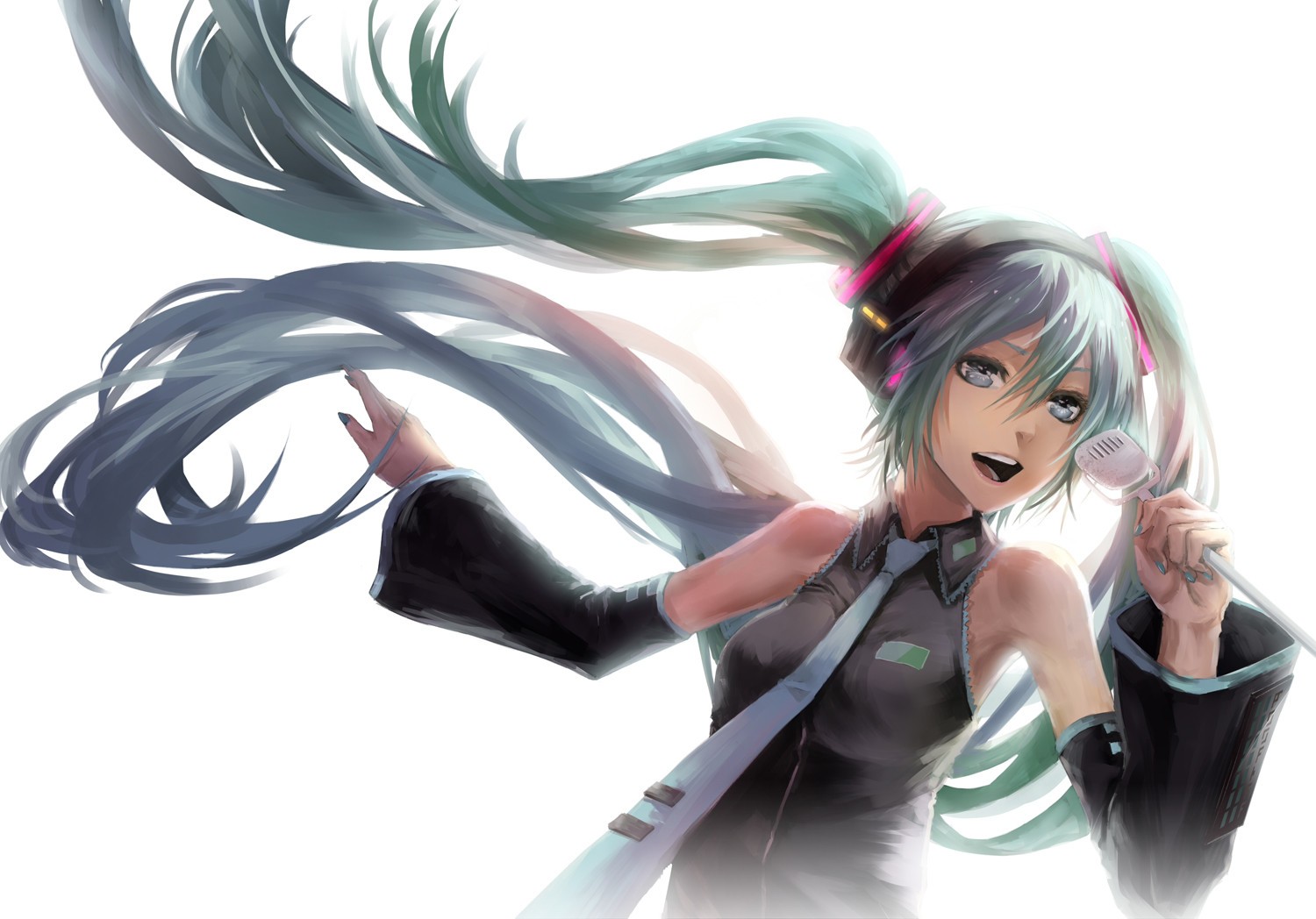 Anime 1500x1048 anime anime girls Vocaloid Hatsune Miku simple background white background long hair tie women open mouth