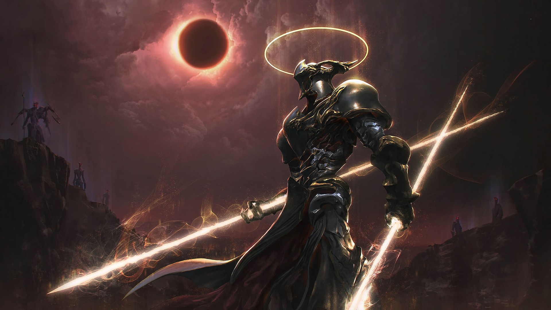 General 1920x1080 warrior artwork fantasy art digital art cyborg solar eclipse demon apocalyptic knight
