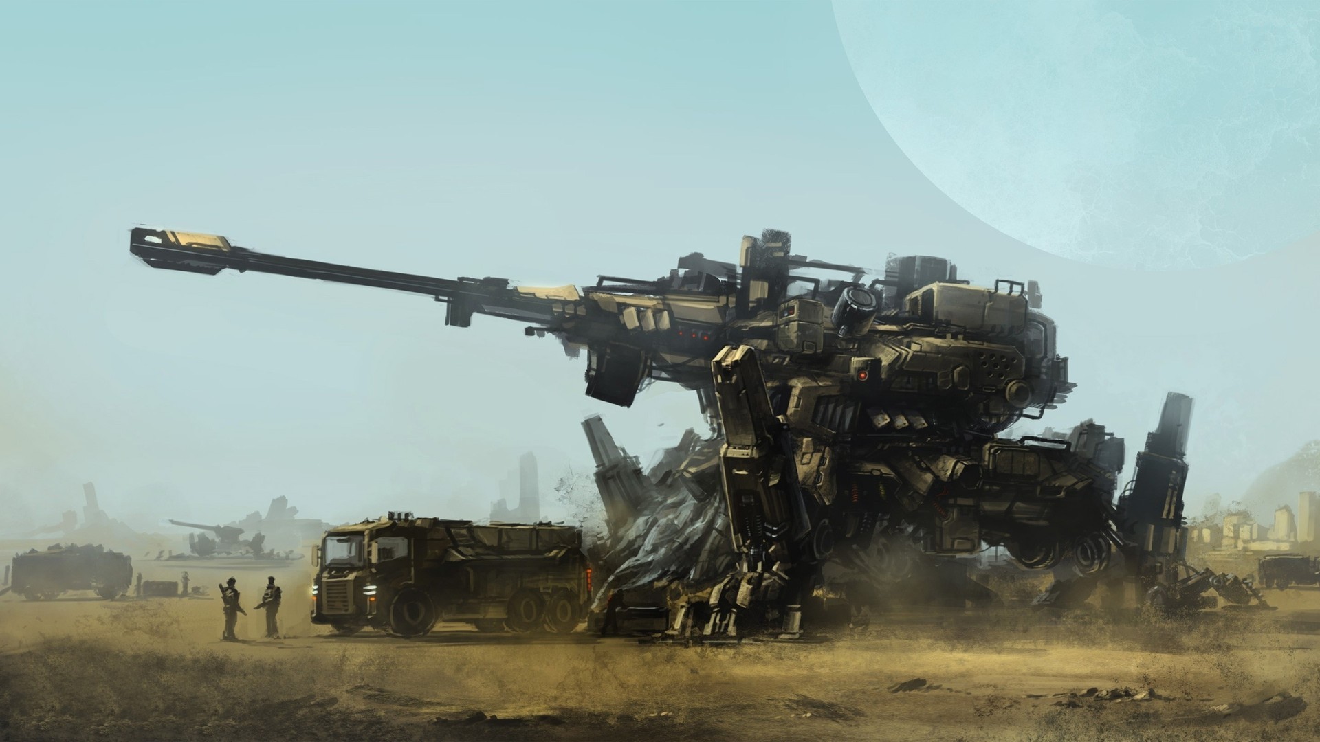 General 1920x1080 artwork concept art war soldier futuristic mechs science fiction weapon artillery
