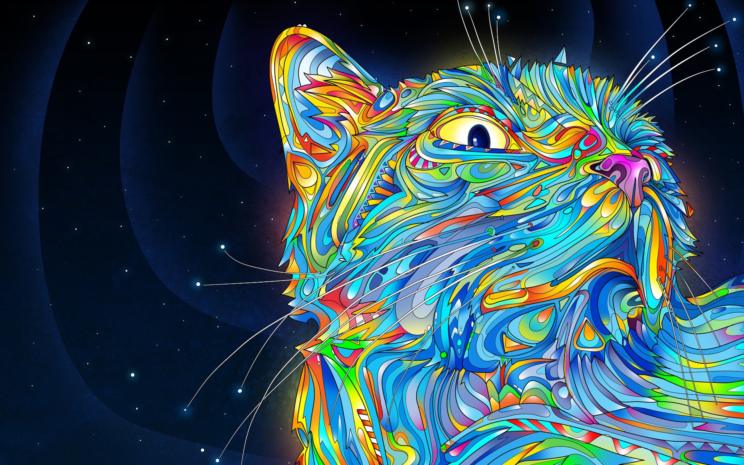 General 2560x1600 psychedelic cats colorful digital art Matei Apostolescu animals mammals abstract cyan blue