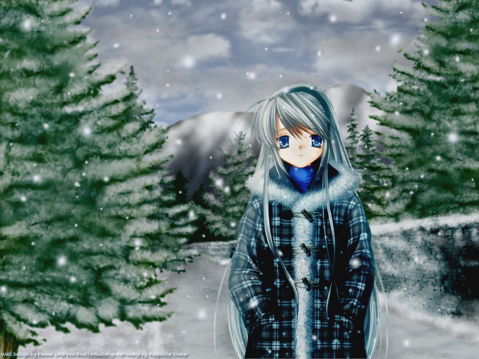 Anime 1600x1200 anime girls Clannad snow Sakagami Tomoyo anime blue eyes winter cold women outdoors