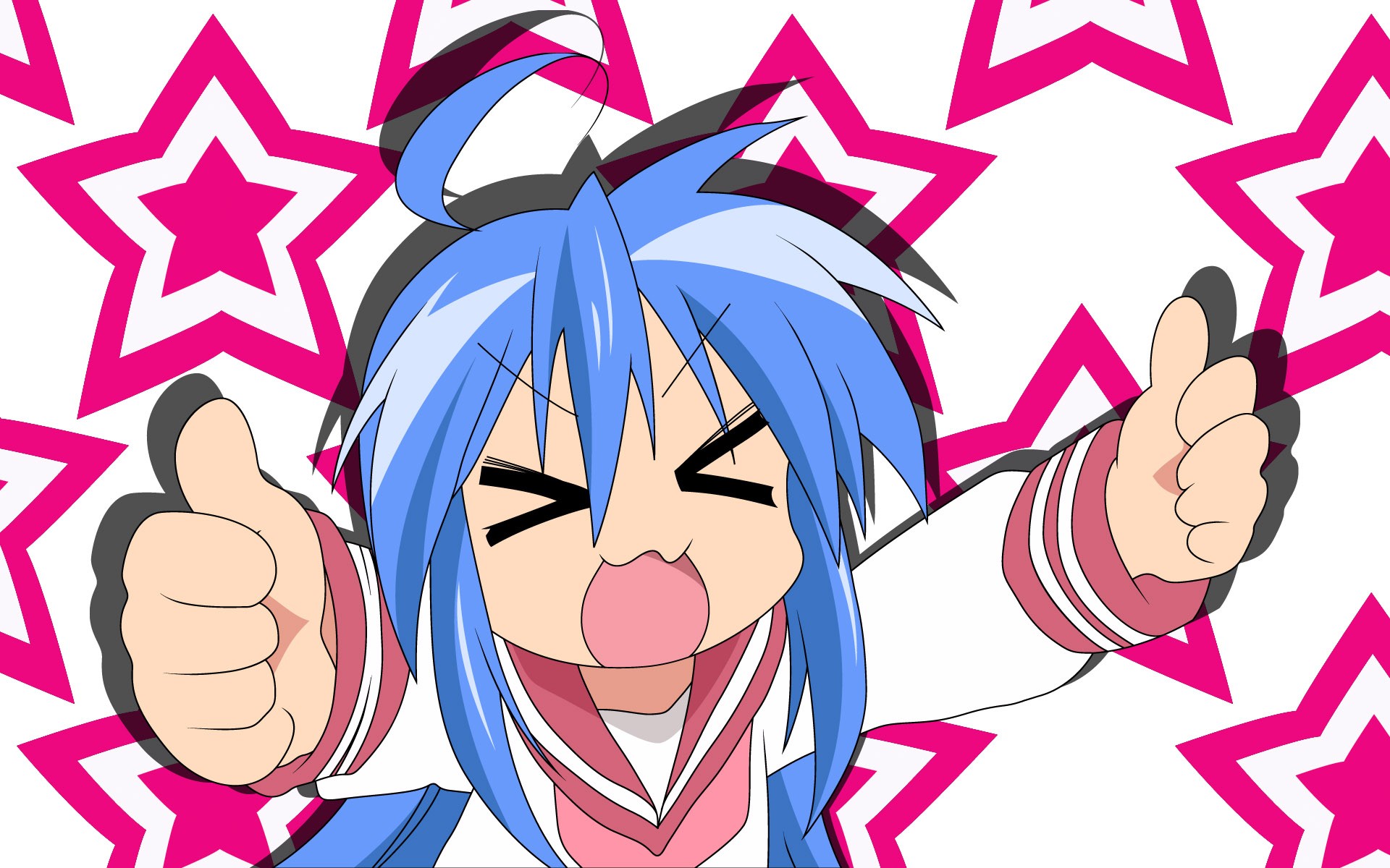 Anime 1920x1200 anime girls Lucky Star Izumi Konata anime angry open mouth blue hair hand gesture