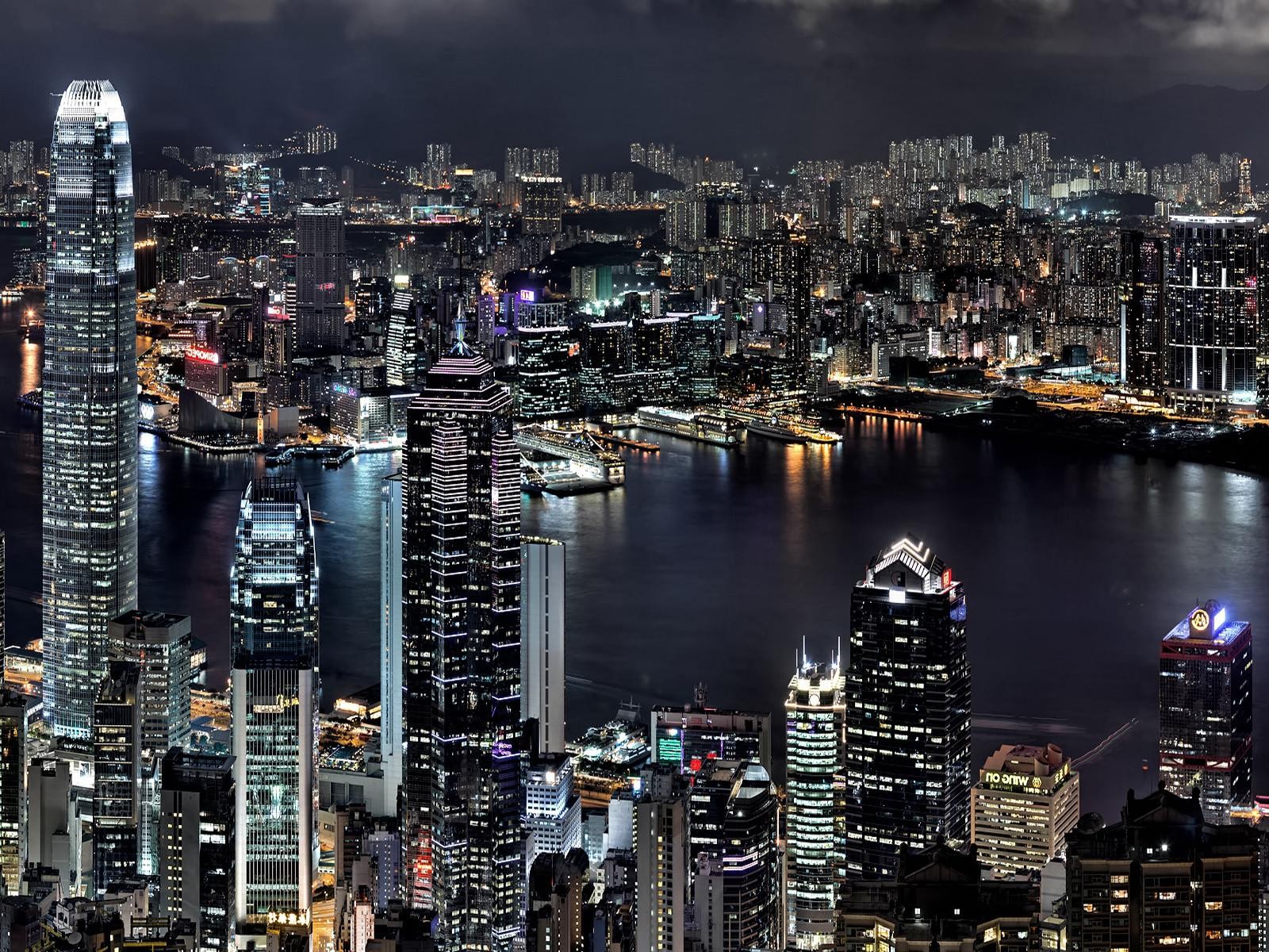 General 1600x1200 cityscape building lights night Hong Kong Victoria Harbour harbor city lights Asia urban architecture