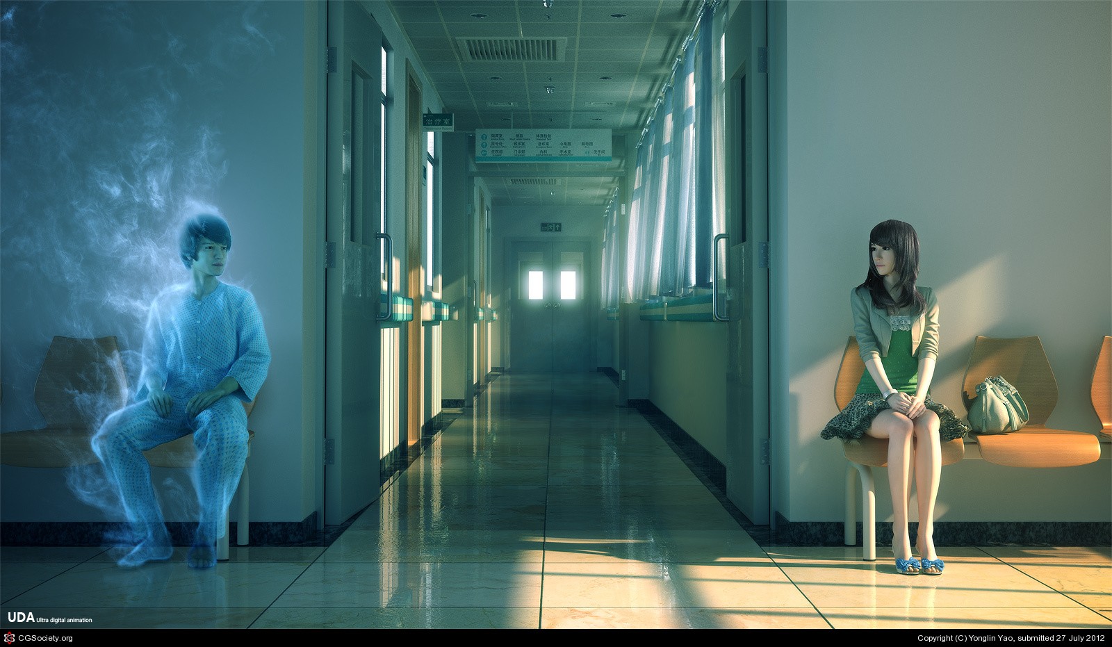 Anime 1600x931 Spirit fantasy art men women CGI sitting Asian women indoors indoors legs together dark hair